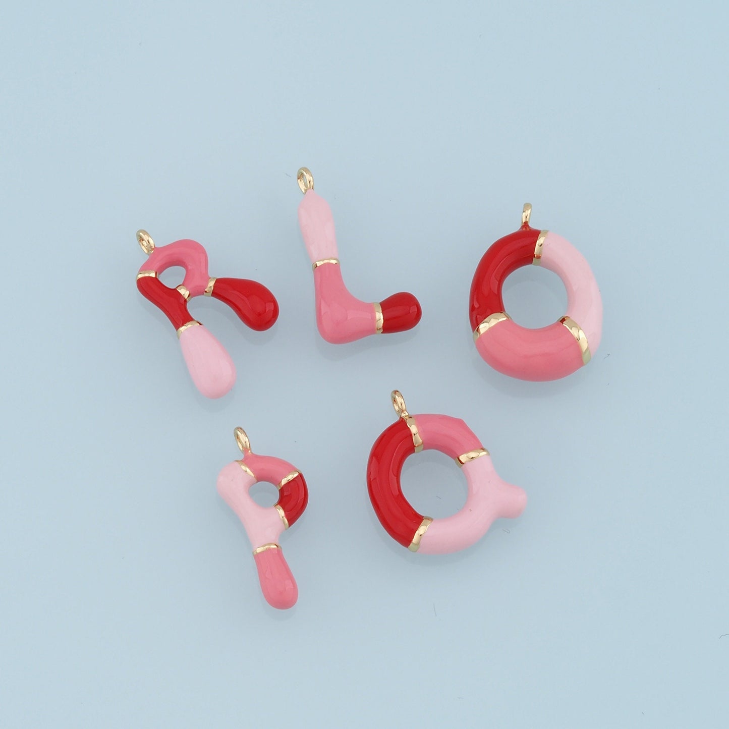 Gold letter Charms,18K Gold Filled Enamel letter Pendant,Pink initial Charm Bracelet Necklace for DIY Jewelry Making Supply