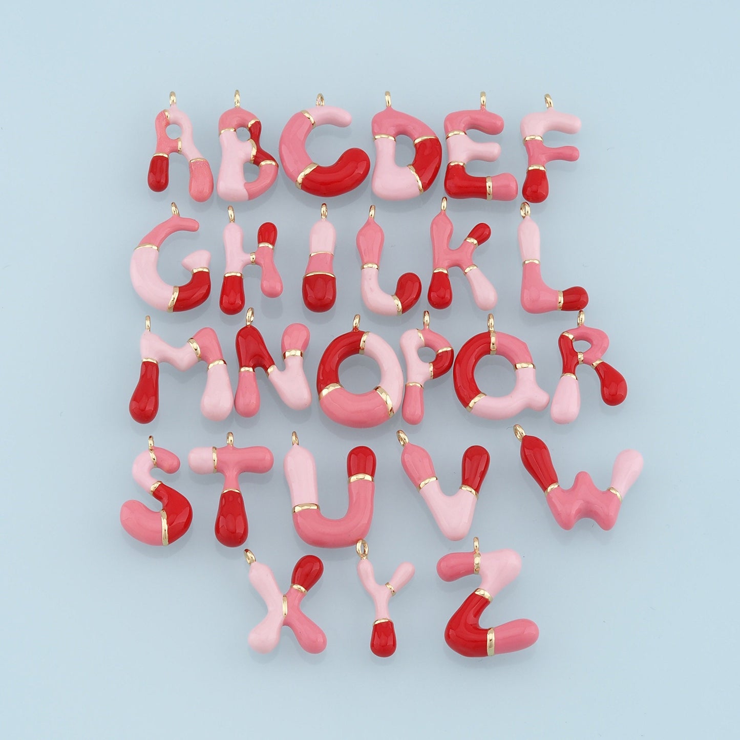 Gold letter Charms,18K Gold Filled Enamel letter Pendant,Pink initial Charm Bracelet Necklace for DIY Jewelry Making Supply