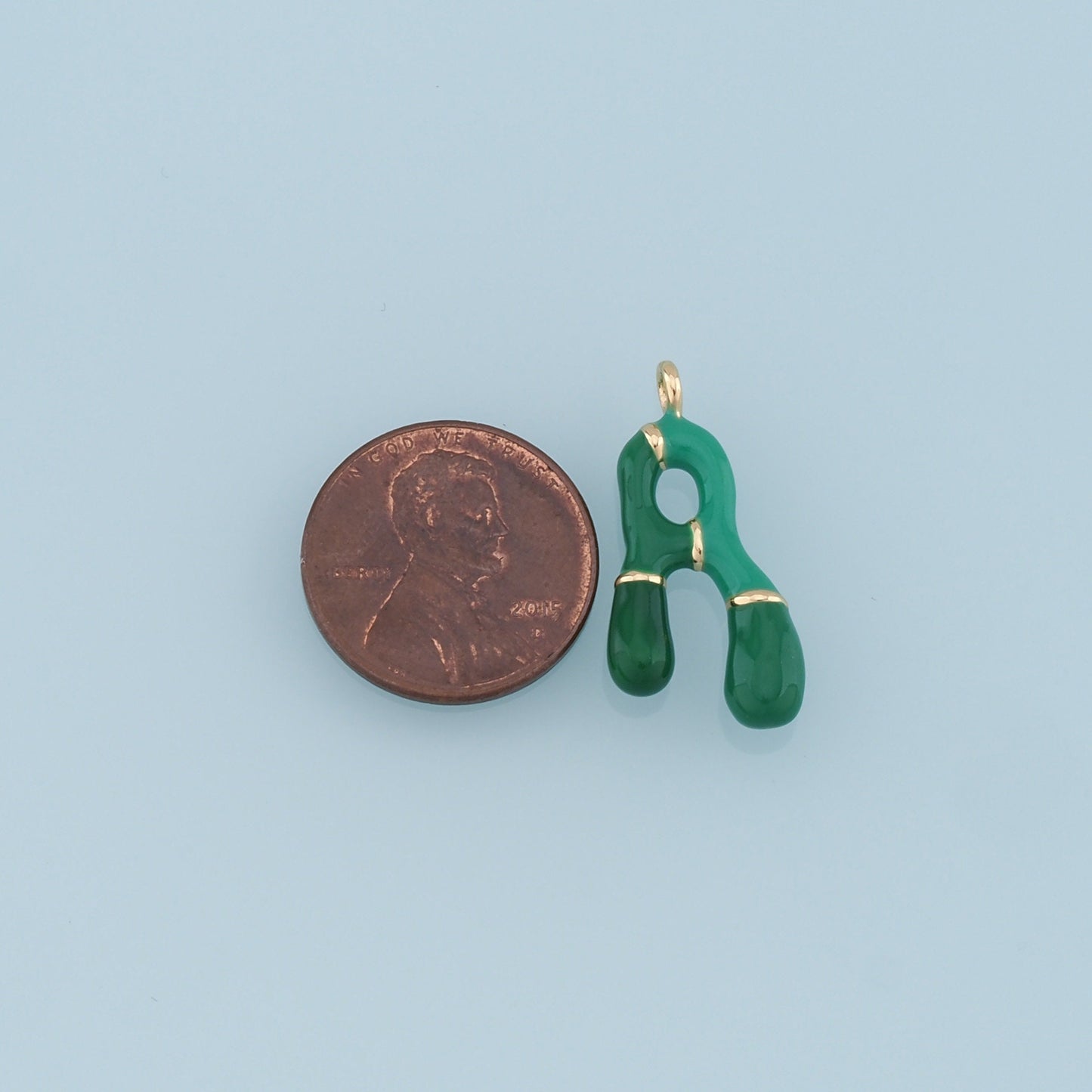Gold letter Charms,18K Gold Filled Enamel letter Pendant,Green initial Charm Bracelet Necklace for DIY Jewelry Making Supply