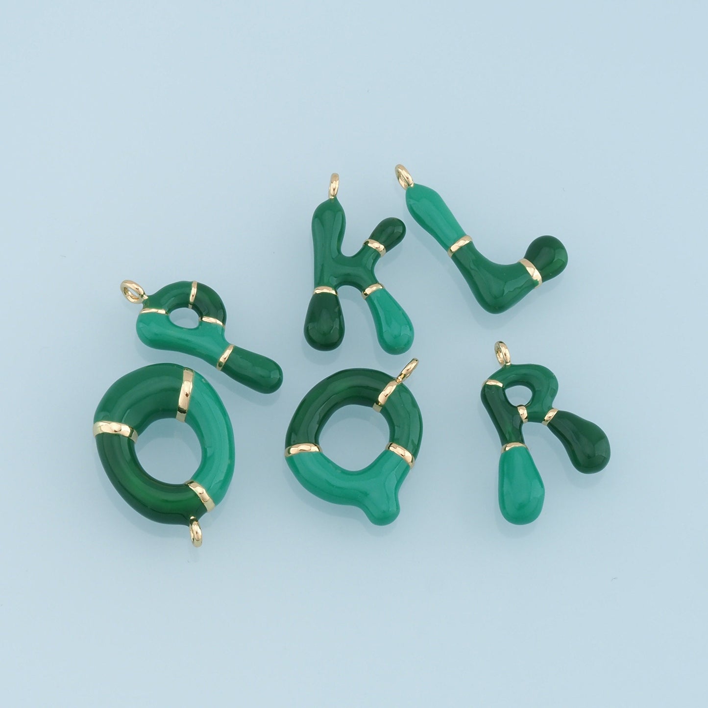 Gold letter Charms,18K Gold Filled Enamel letter Pendant,Green initial Charm Bracelet Necklace for DIY Jewelry Making Supply