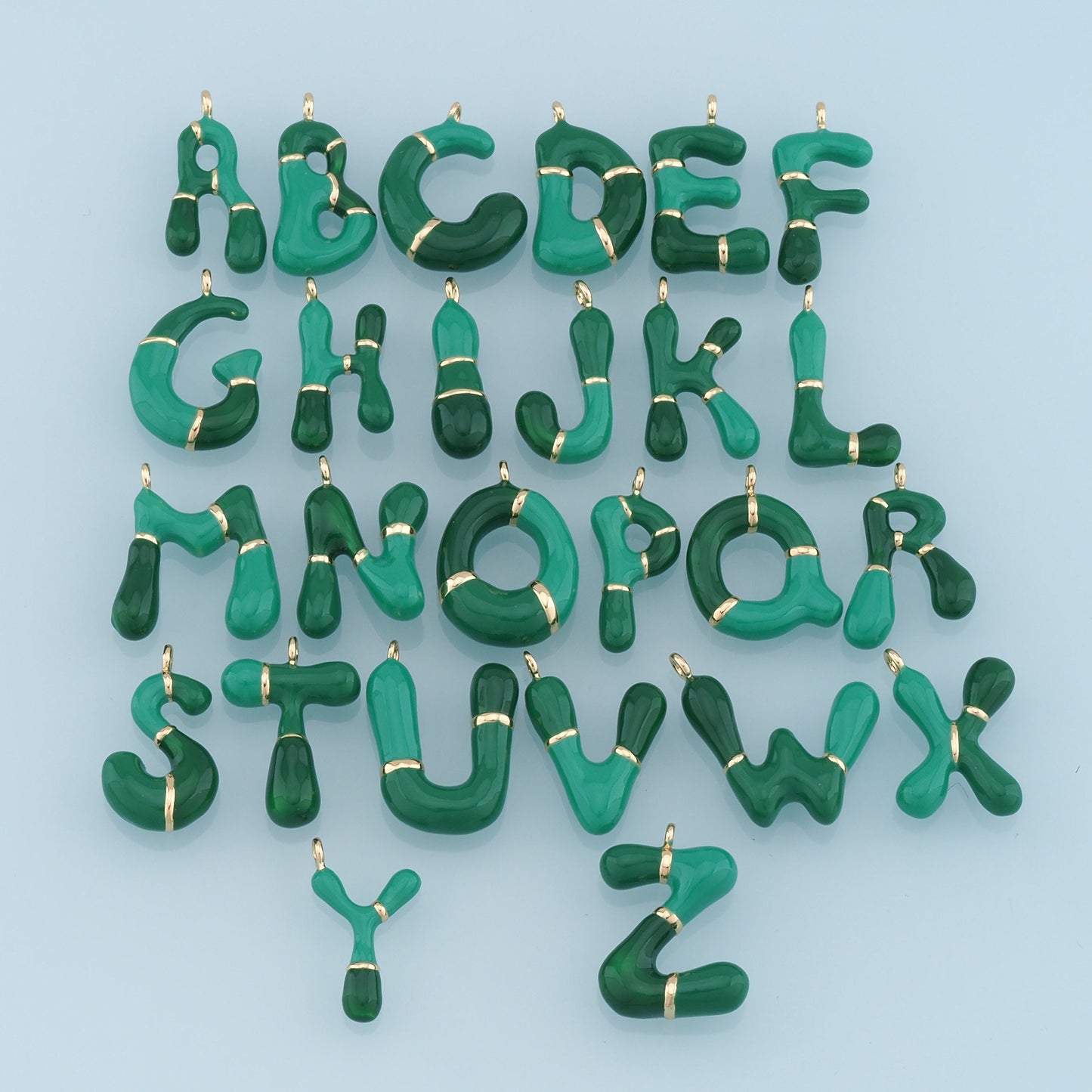 Gold letter Charms,18K Gold Filled Enamel letter Pendant,Green initial Charm Bracelet Necklace for DIY Jewelry Making Supply