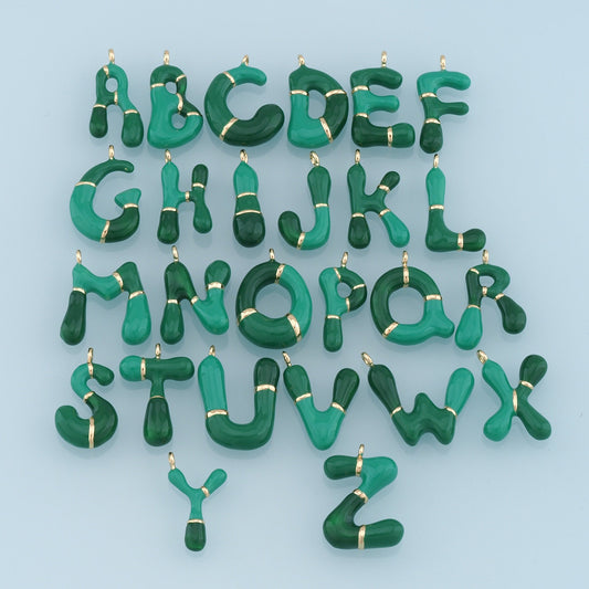 Gold letter Charms,18K Gold Filled Enamel letter Pendant,Green initial Charm Bracelet Necklace for DIY Jewelry Making Supply