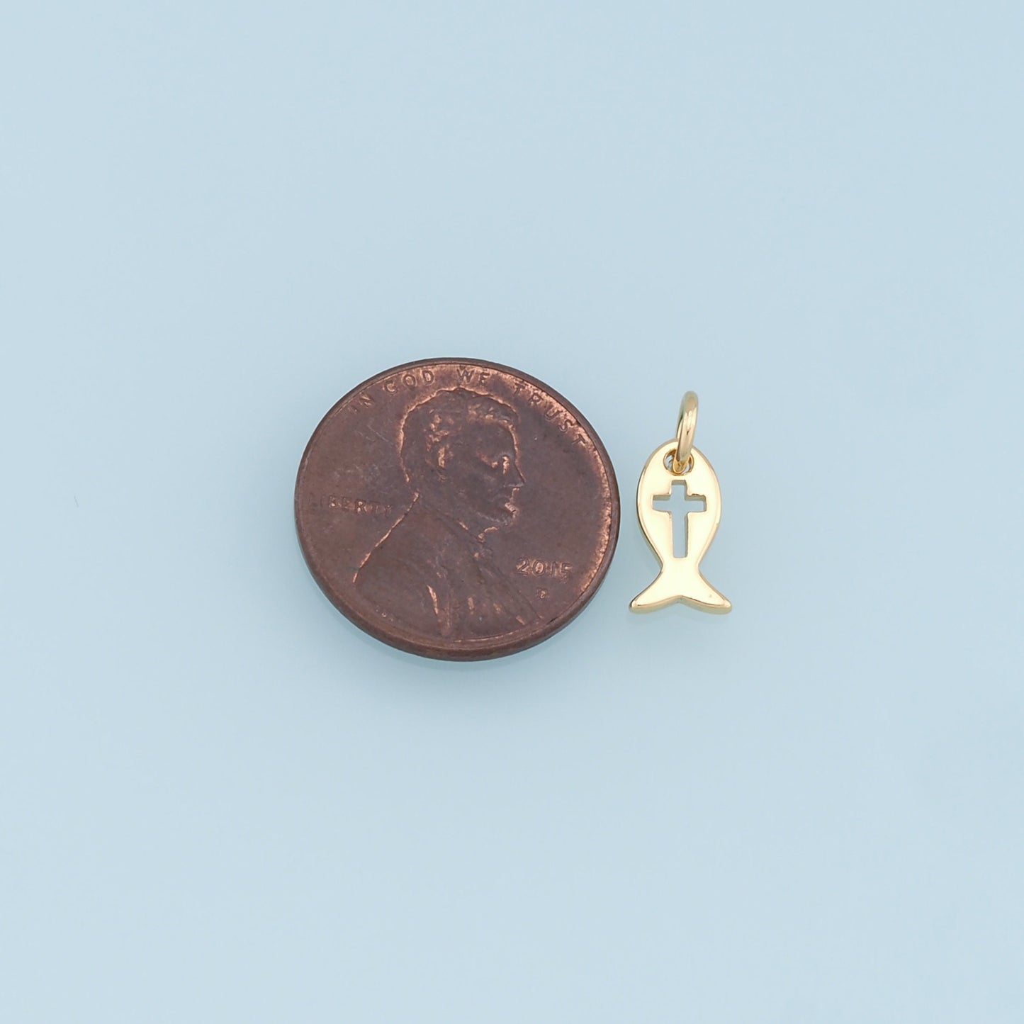 Gold Fish Cross Charms,18K Gold Filled CZ Fish Pendant,Fish Charm Bracelet Necklace for DIY Jewelry Making Supply