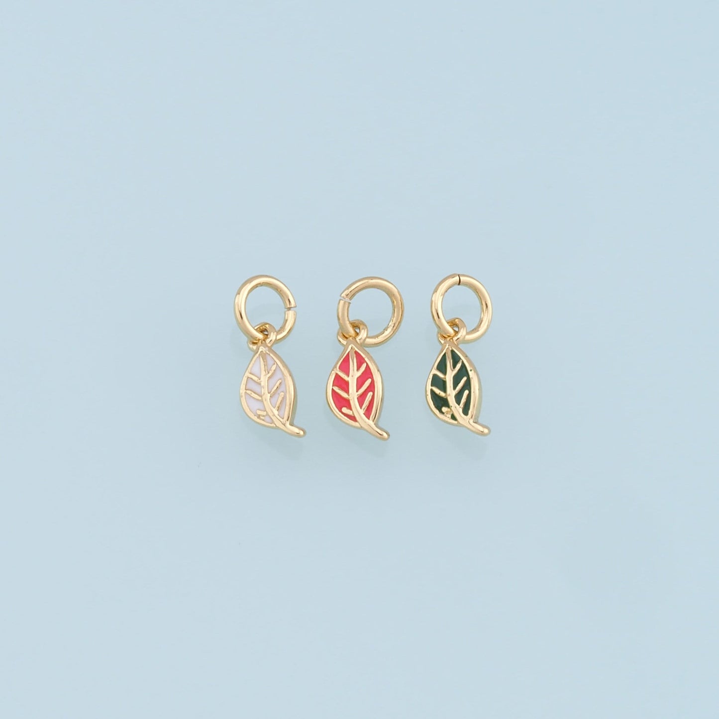 Gold Tiny Leaf Charms,18K Gold Filled Leaf Pendant,Enamel Leaf Charm Bracelet Necklace for DIY Jewelry Making Supply