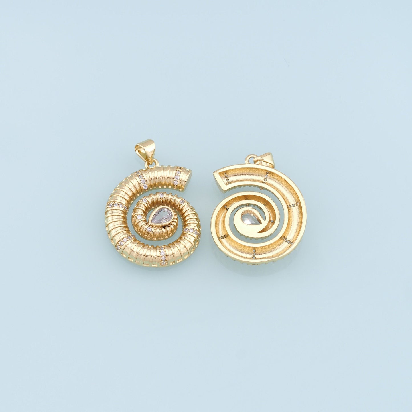 Gold Shell Charms,18K Gold Filled Conch Shell Pendant,CZ Micro Pave Conch Shell Charm Bracelet Necklace for DIY Jewelry Making Supply