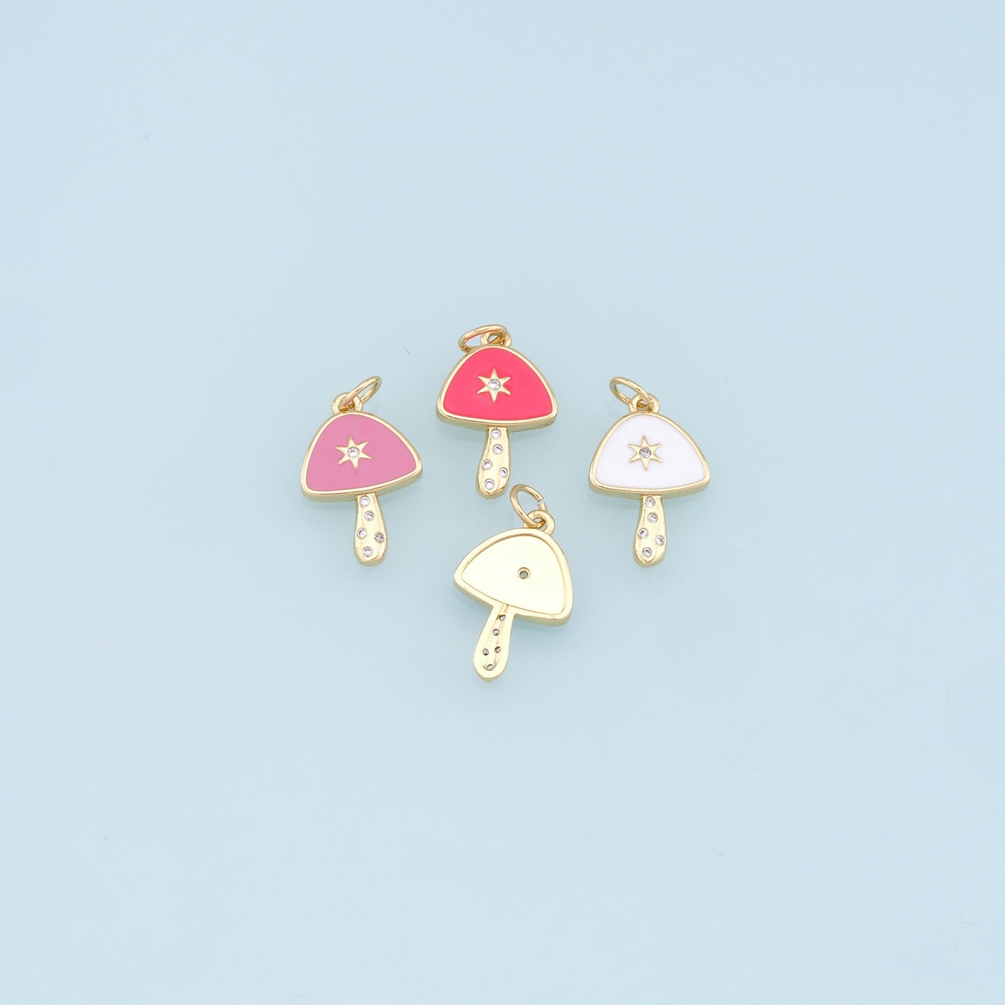 Gold mushroom Star Charms,18K Gold Filled mushroom Pendant,Enamel mushroom Charm Bracelet Necklace for DIY Jewelry Making Supply