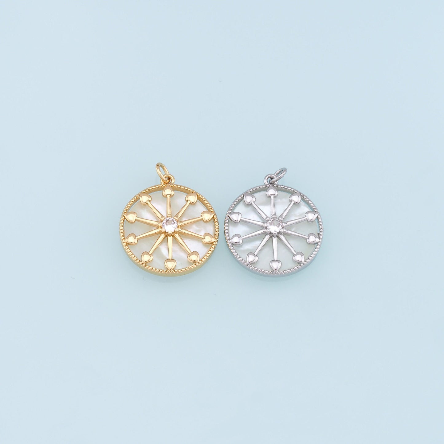 Gold Round Star Charms,18K Gold Filled Starburst Pendant,CZ North Star Charm Bracelet Necklace for DIY Jewelry Making Supply
