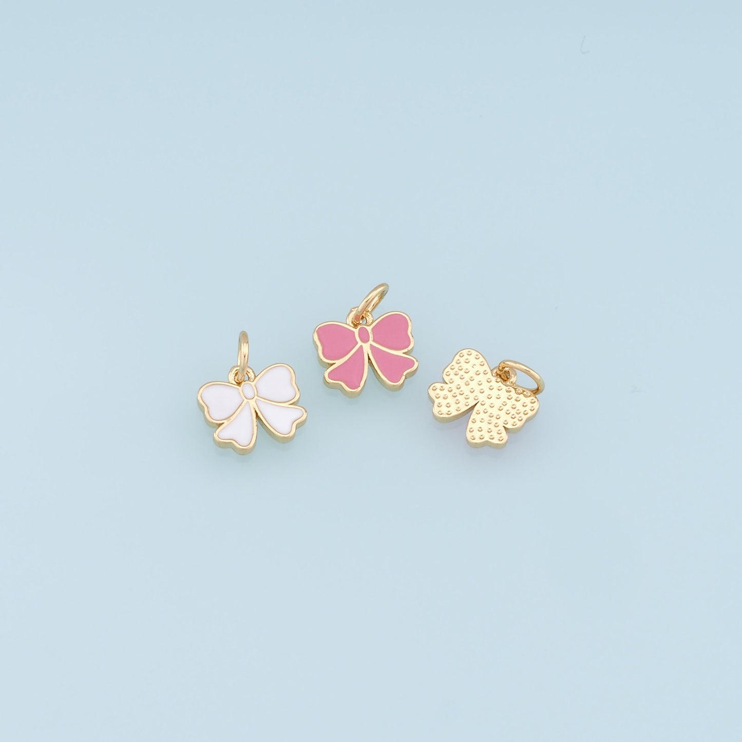 Gold Bow Charms,18K Gold Filled Enamel Bow Pendant,bow tie Charm Bracelet Necklace for DIY Jewelry Making Supply