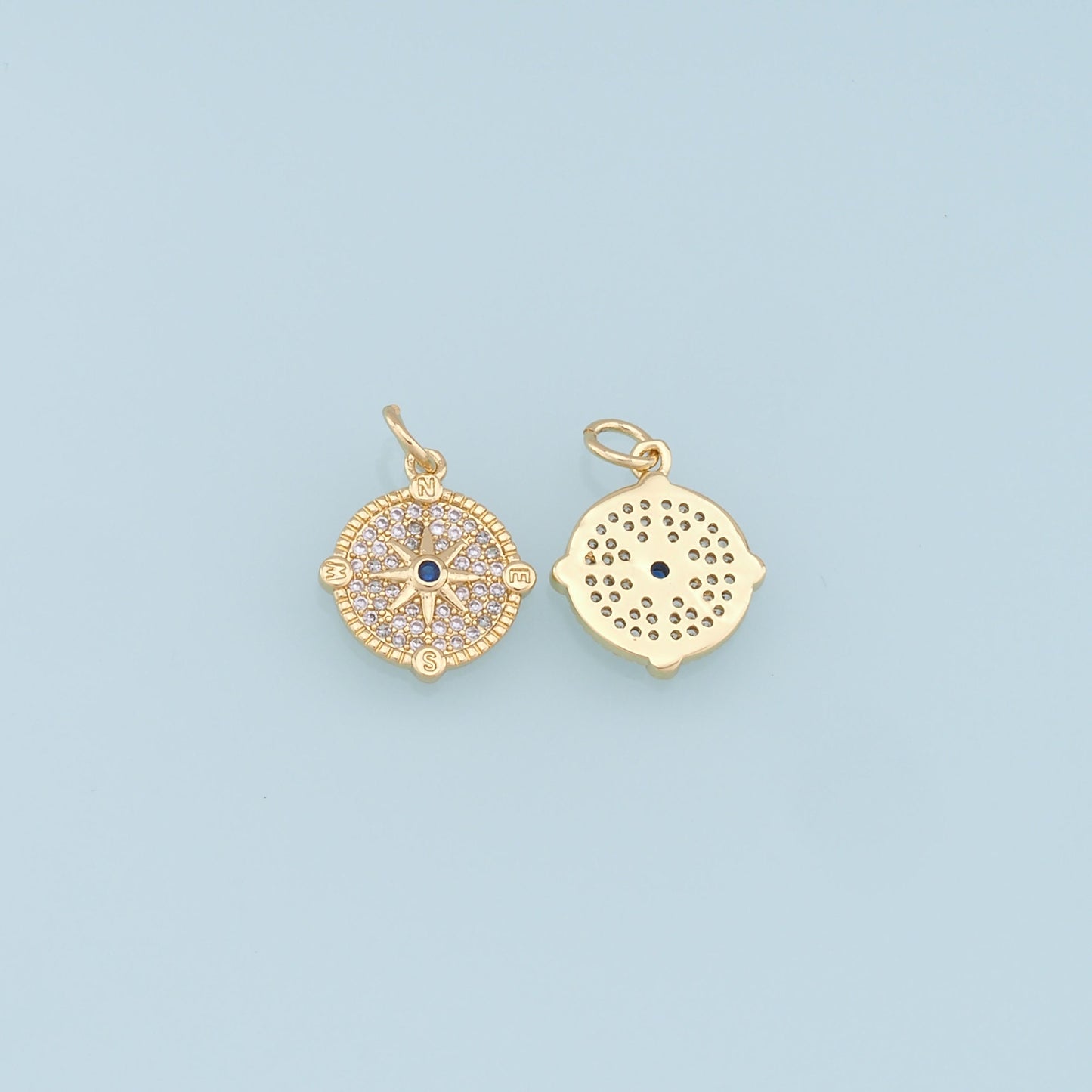 Gold Compass Star Charms,18K Gold Filled Starburst Pendant,CZ Micro Pave North Star Charm Bracelet Necklace for DIY Jewelry Making Supply
