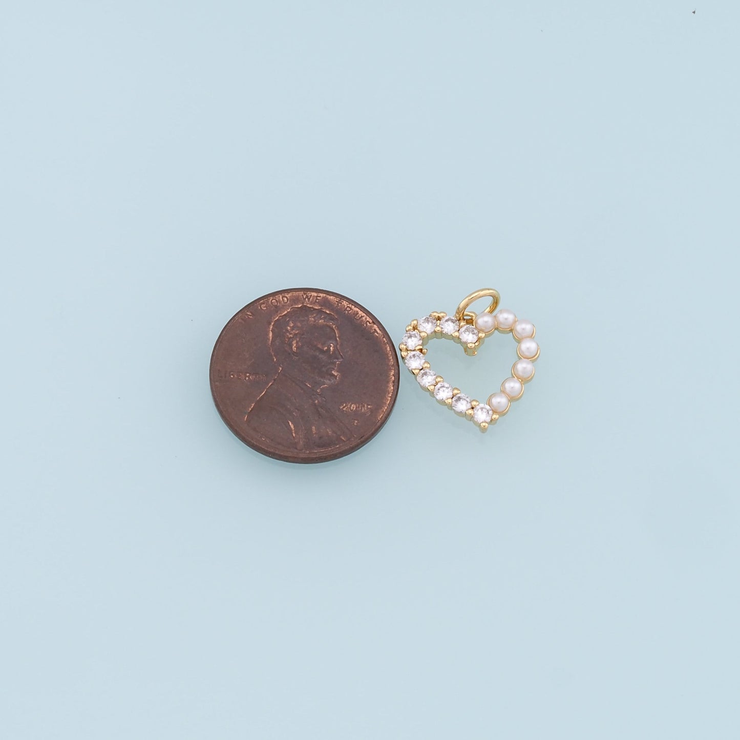 Gold Heart Charms,18K Gold Filled Pearl Heart Pendant,CZ Micro Pave Heart Charm Bracelet Necklace for DIY Jewelry Making Supply
