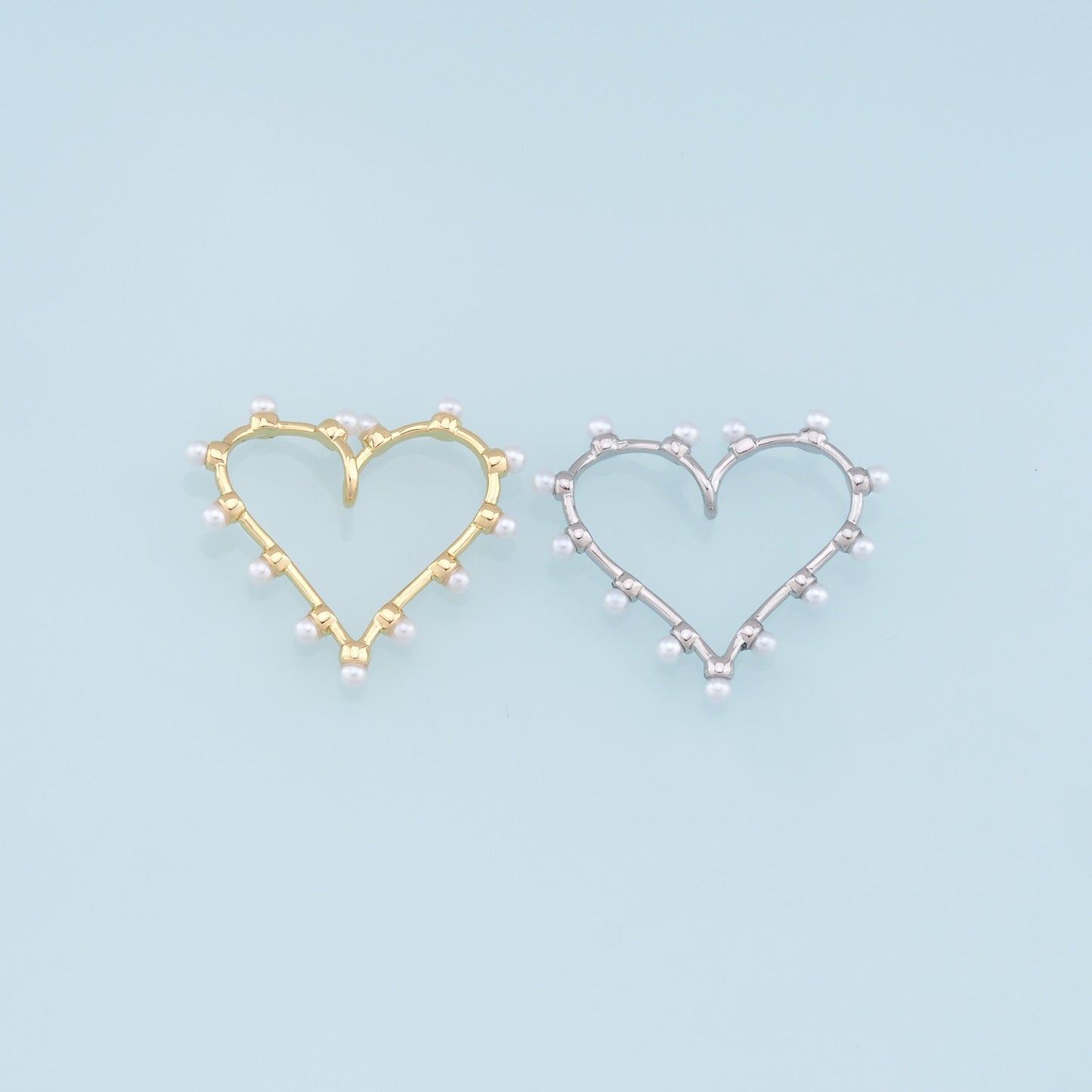 Gold Heart Pearl Charms,18K Gold Filled Heart Pendant,Heart Charm Bracelet Necklace for DIY Jewelry Making Supply
