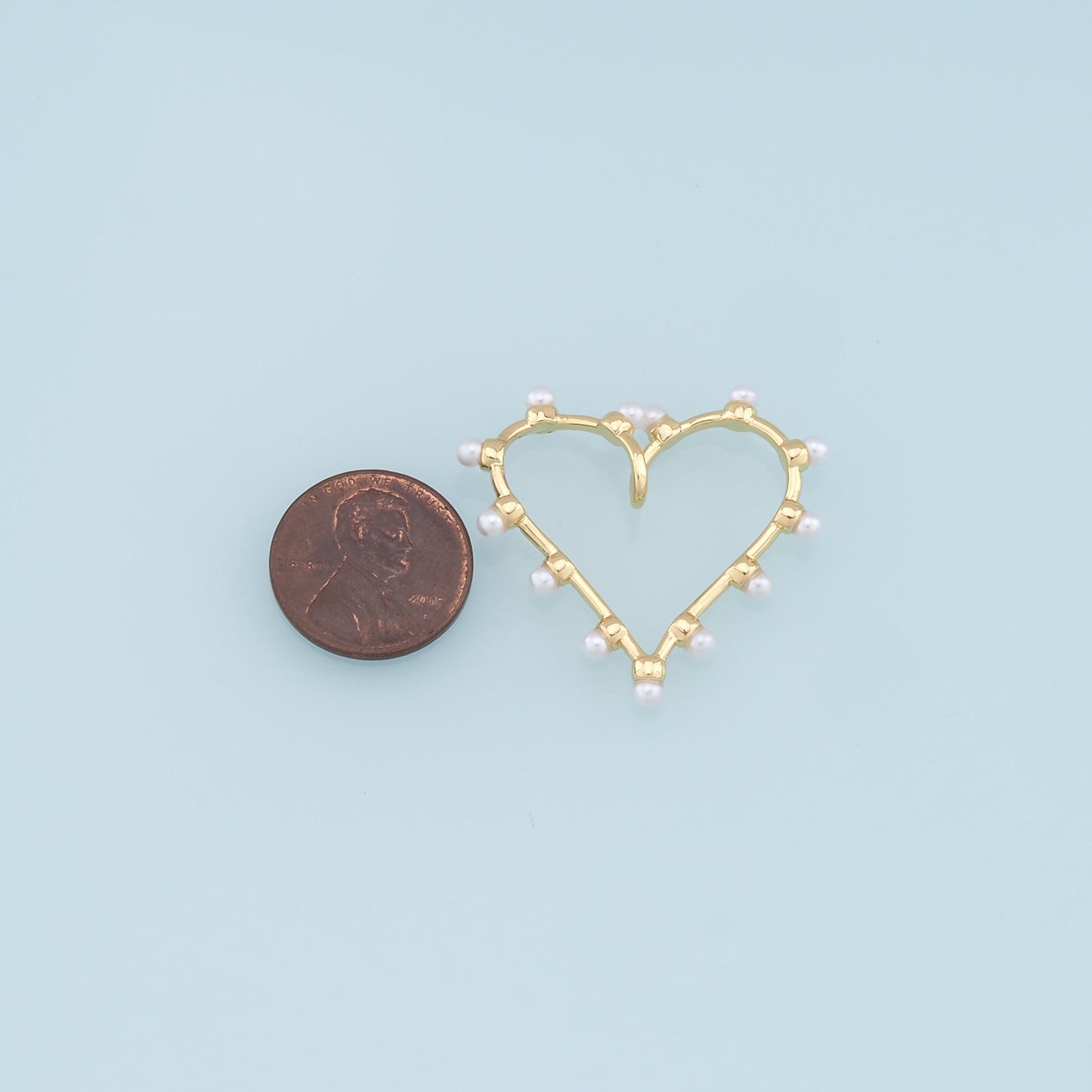 Gold Heart Pearl Charms,18K Gold Filled Heart Pendant,Heart Charm Bracelet Necklace for DIY Jewelry Making Supply