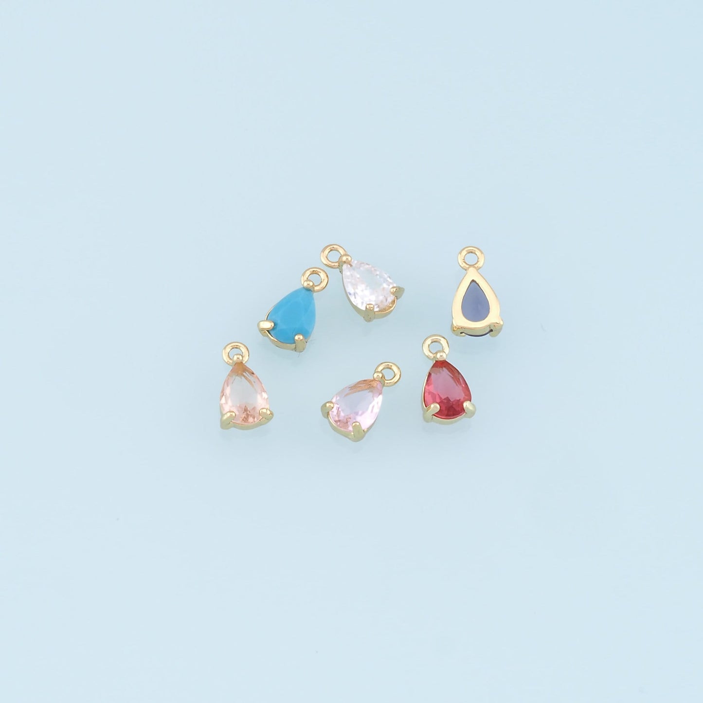 Gold Teardrop Crystal Charm,18K Gold Filled Crystal Pendant Bracelet Necklace for DIY Jewelry Making Supply 6mm