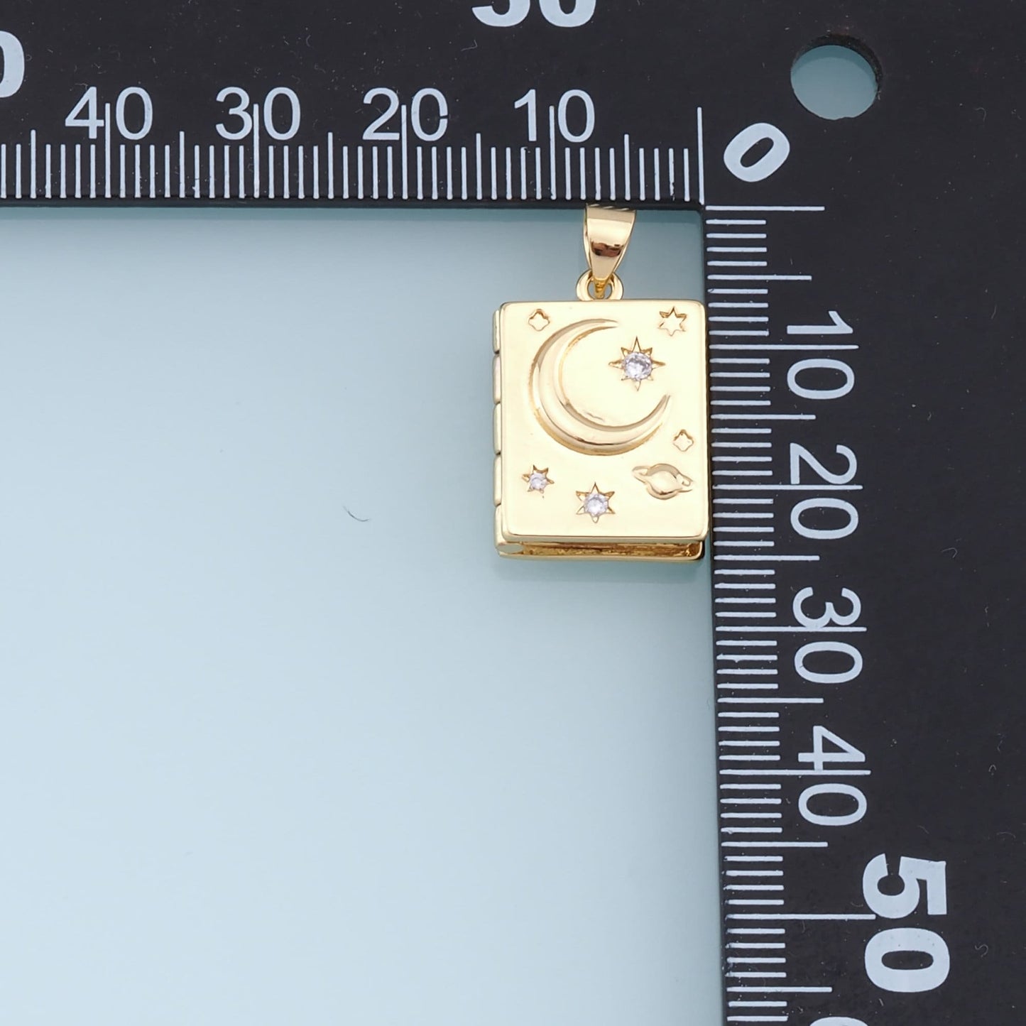 Gold Moon Star Charms,18K Gold Filled Openable Diary Book Pendant,Rectangle Star Charm Bracelet Necklace for DIY Jewelry Making Supply