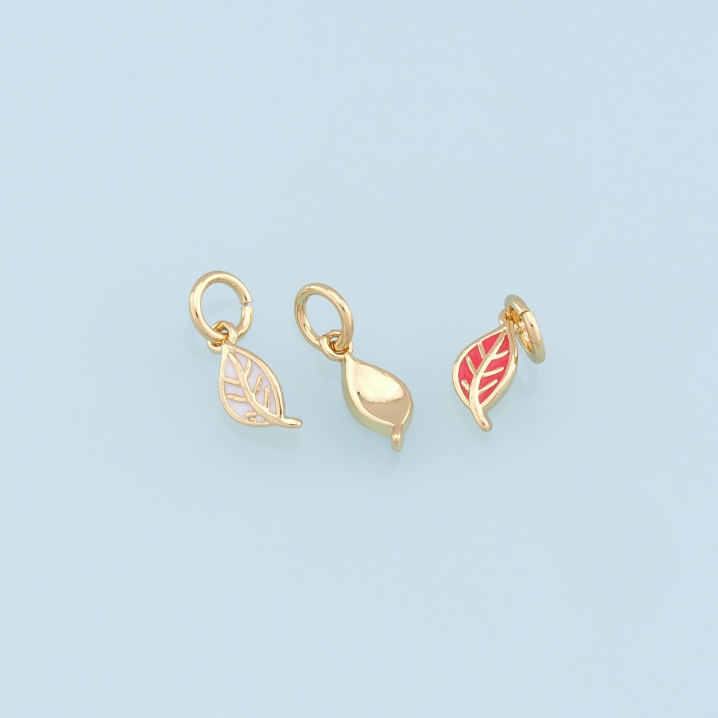 Gold Tiny Leaf Charms,18K Gold Filled Leaf Pendant,Enamel Leaf Charm Bracelet Necklace for DIY Jewelry Making Supply