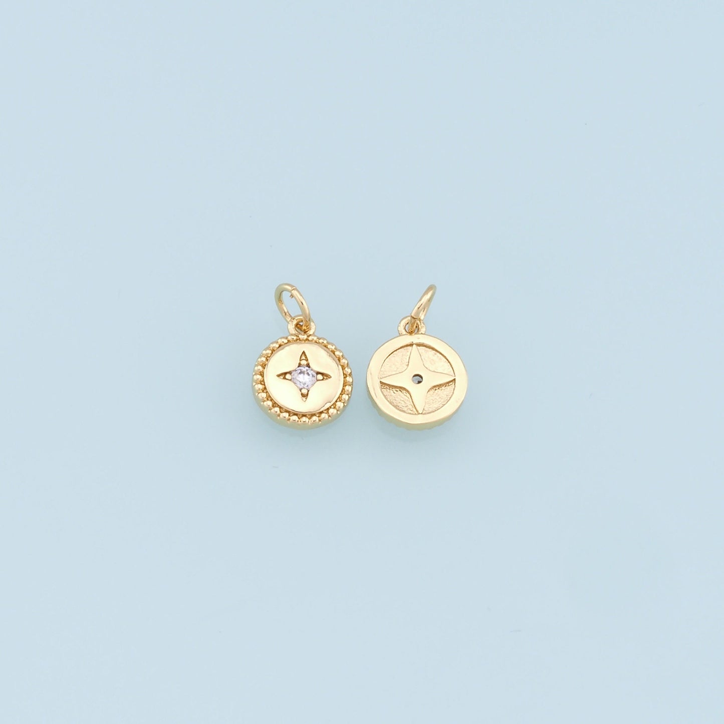 Gold Round Star Charms,18K Gold Filled Star Pendant,Star Charm Bracelet Necklace for DIY Jewelry Making Supply