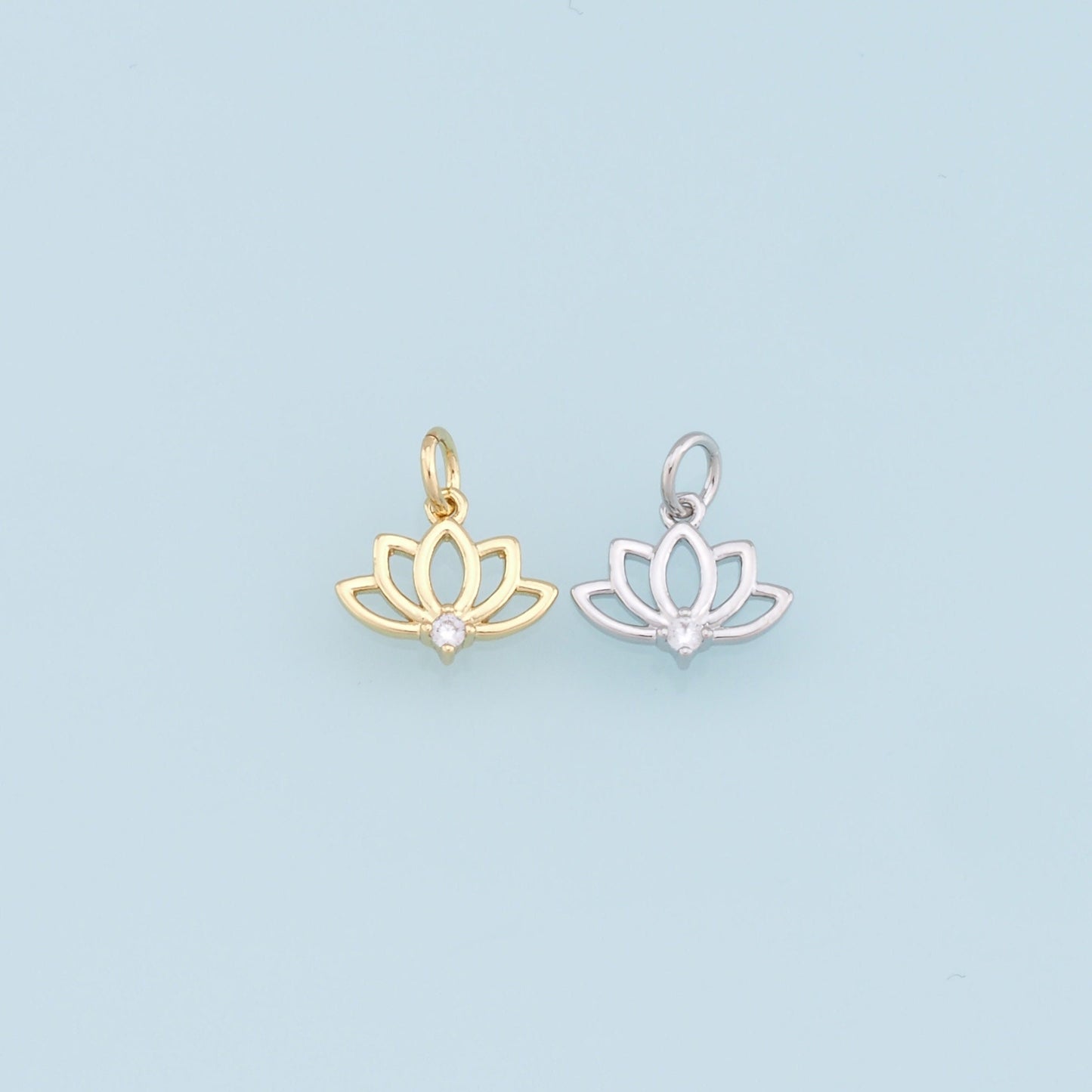 Gold Lotus Charms,18K Gold Filled Lotus Pendant,Crystal Lotus Charm Bracelet Necklace for DIY Jewelry Making Supply