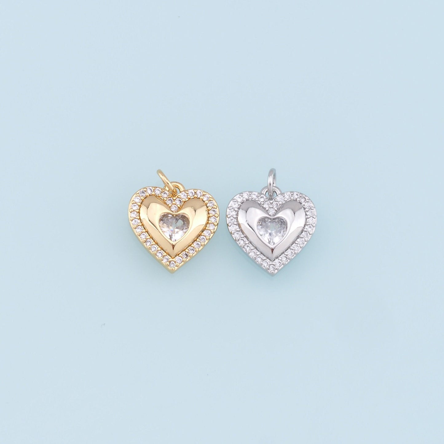 Gold Heart Charms,18K Gold Filled CZ Heart Pendant,Heart Charm Bracelet Necklace for DIY Jewelry Making Supply