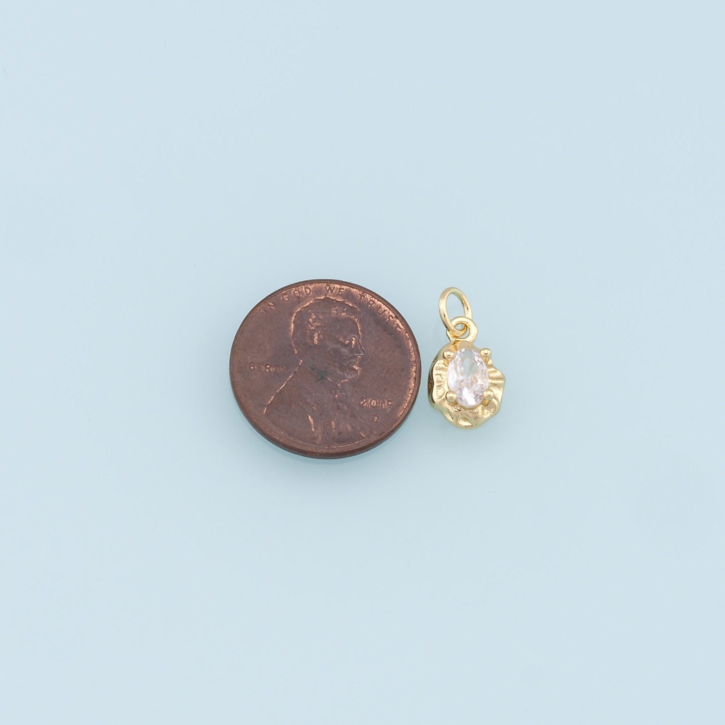 Gold Oval Crystal Charm,18K Gold Filled Oval Pendant,Irregular Oval Charm Bracelet Necklace for DIY Jewelry Making Supply