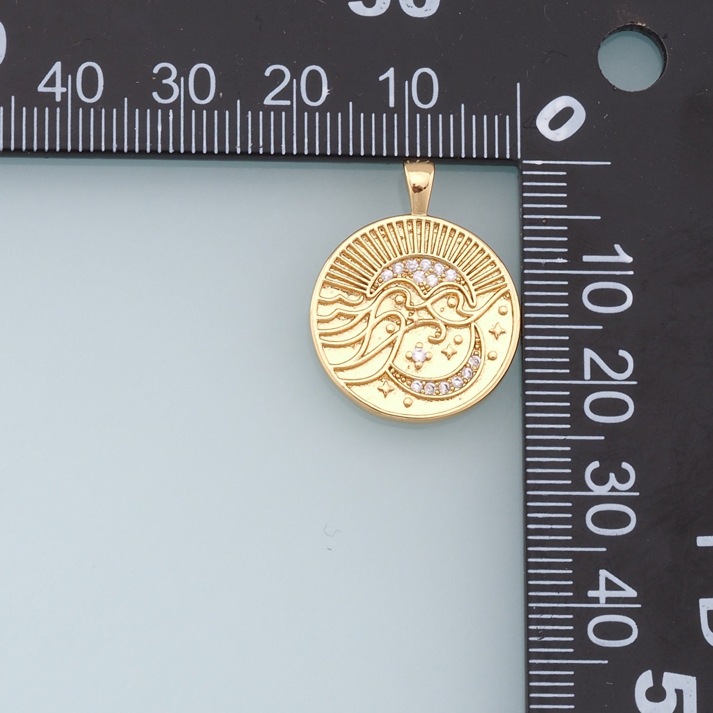 Gold Moon Star Charms,18K Gold Filled CZ Star Pendant,Round Moon Charm Bracelet Necklace for DIY Jewelry Making Supply