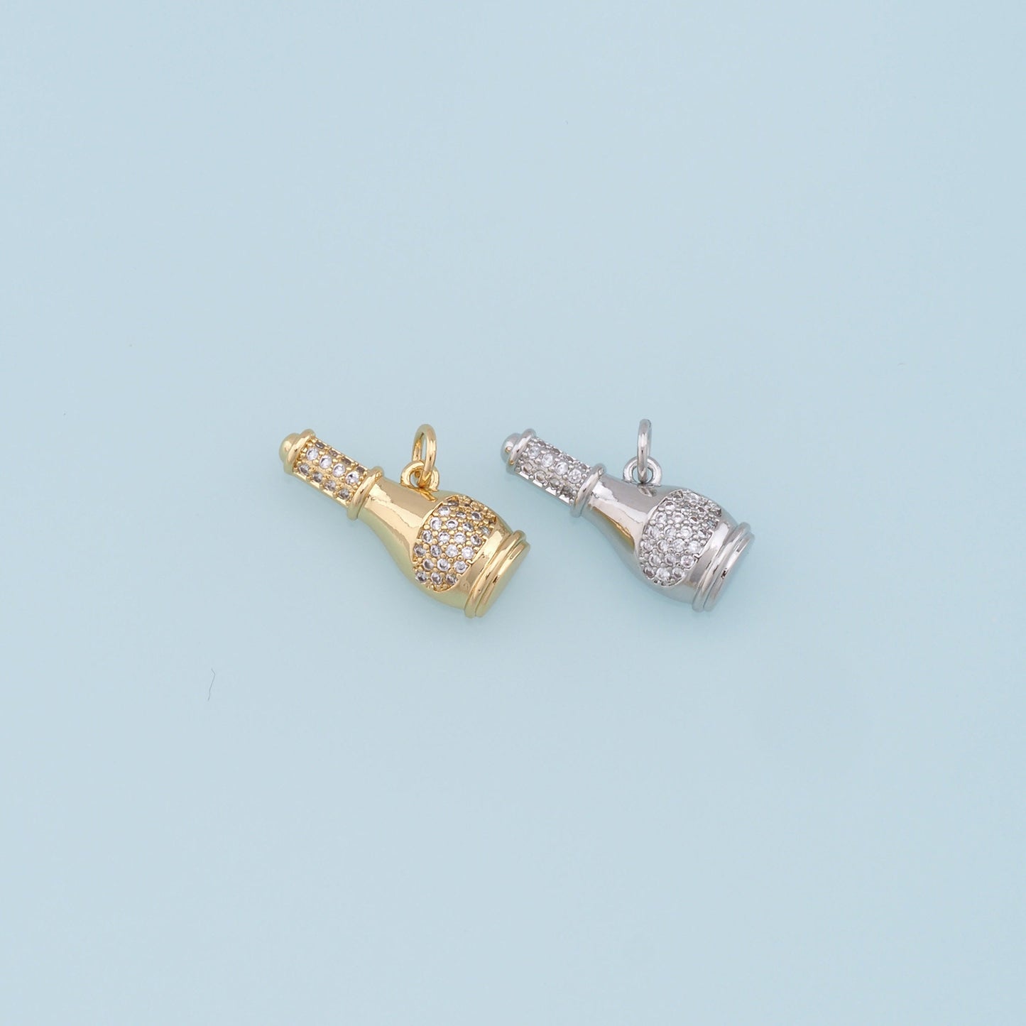 Gold Wine Bottle Charms,18K Gold Filled Wine Bottle Pendant,CZ Micro Pave Bottle Charm Bracelet Necklace for DIY Jewelry Making Supply