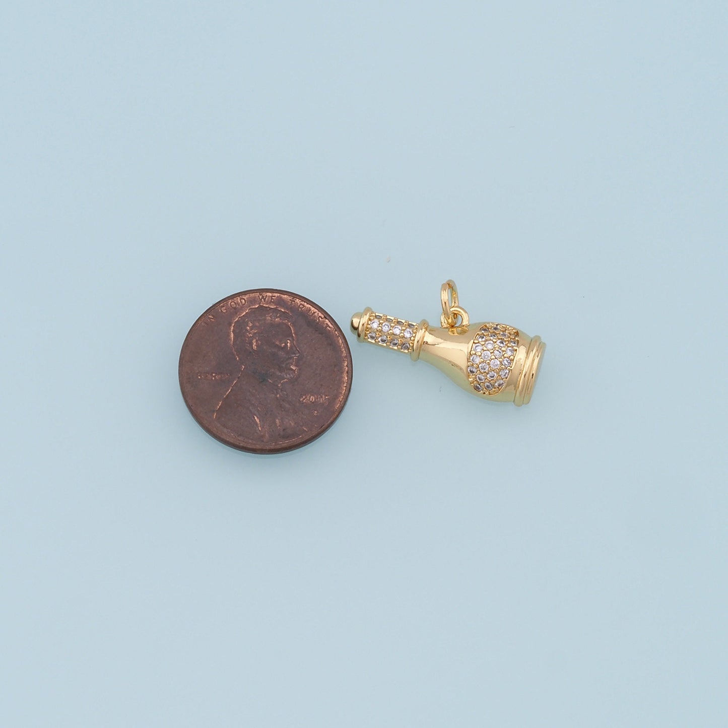 Gold Wine Bottle Charms,18K Gold Filled Wine Bottle Pendant,CZ Micro Pave Bottle Charm Bracelet Necklace for DIY Jewelry Making Supply