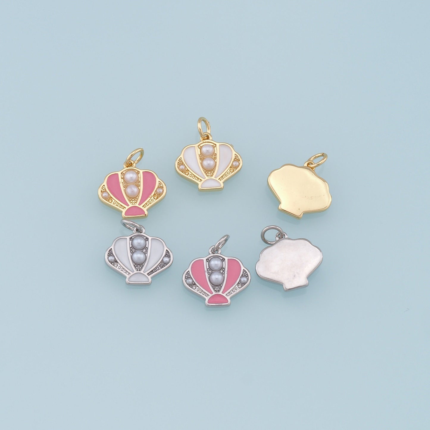 Gold Pearl Shell Charms,18K Gold Filled Shell Pendant,Enamel Shell Charm Bracelet Necklace for DIY Jewelry Making Supply