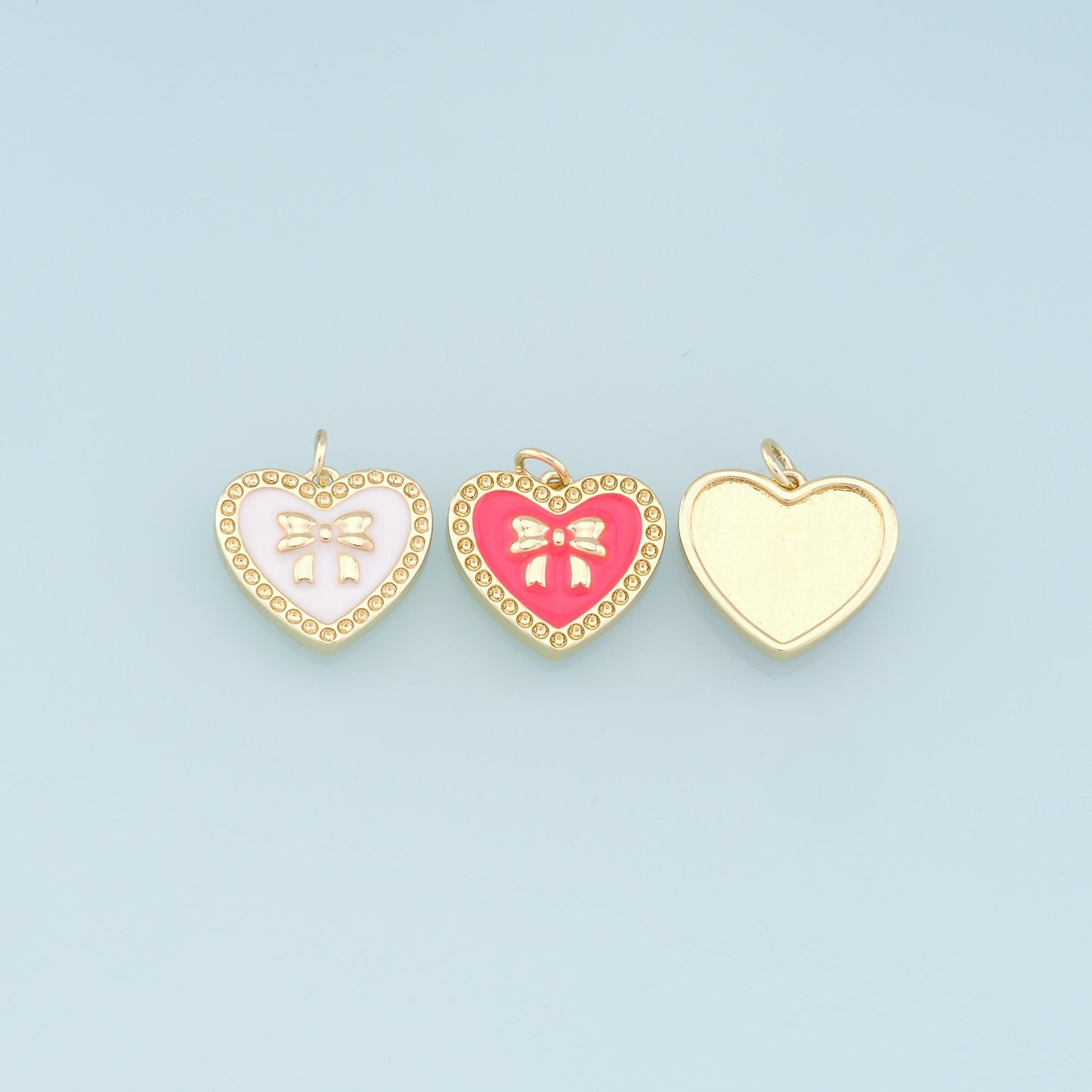 Gold Heart Charms,18K Gold Filled Bow Heart Pendant,Enamel Bow Tie Charm Bracelet Necklace for DIY Jewelry Making Supply