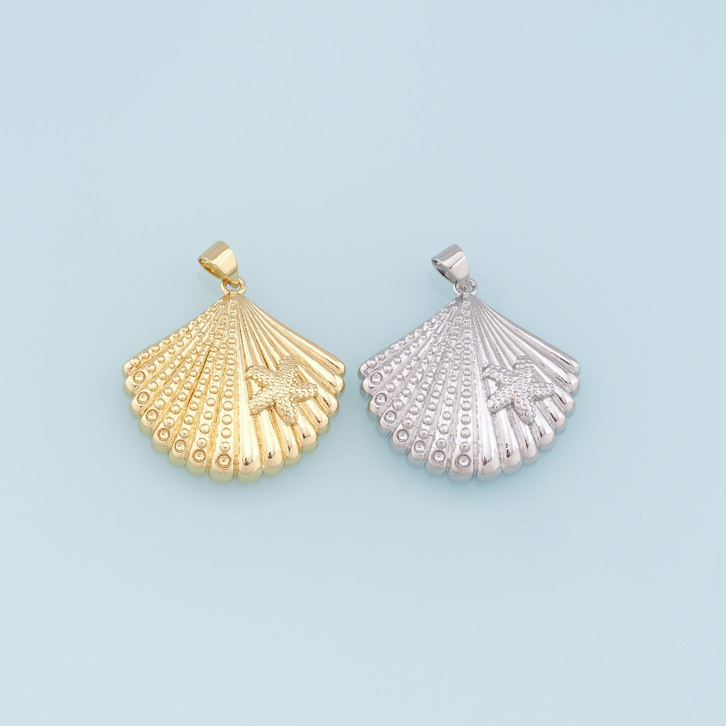 Gold Shell Starfish Charms,18K Gold Filled Shell Pendant,Starfish Charm Bracelet Necklace for DIY Jewelry Making Supply