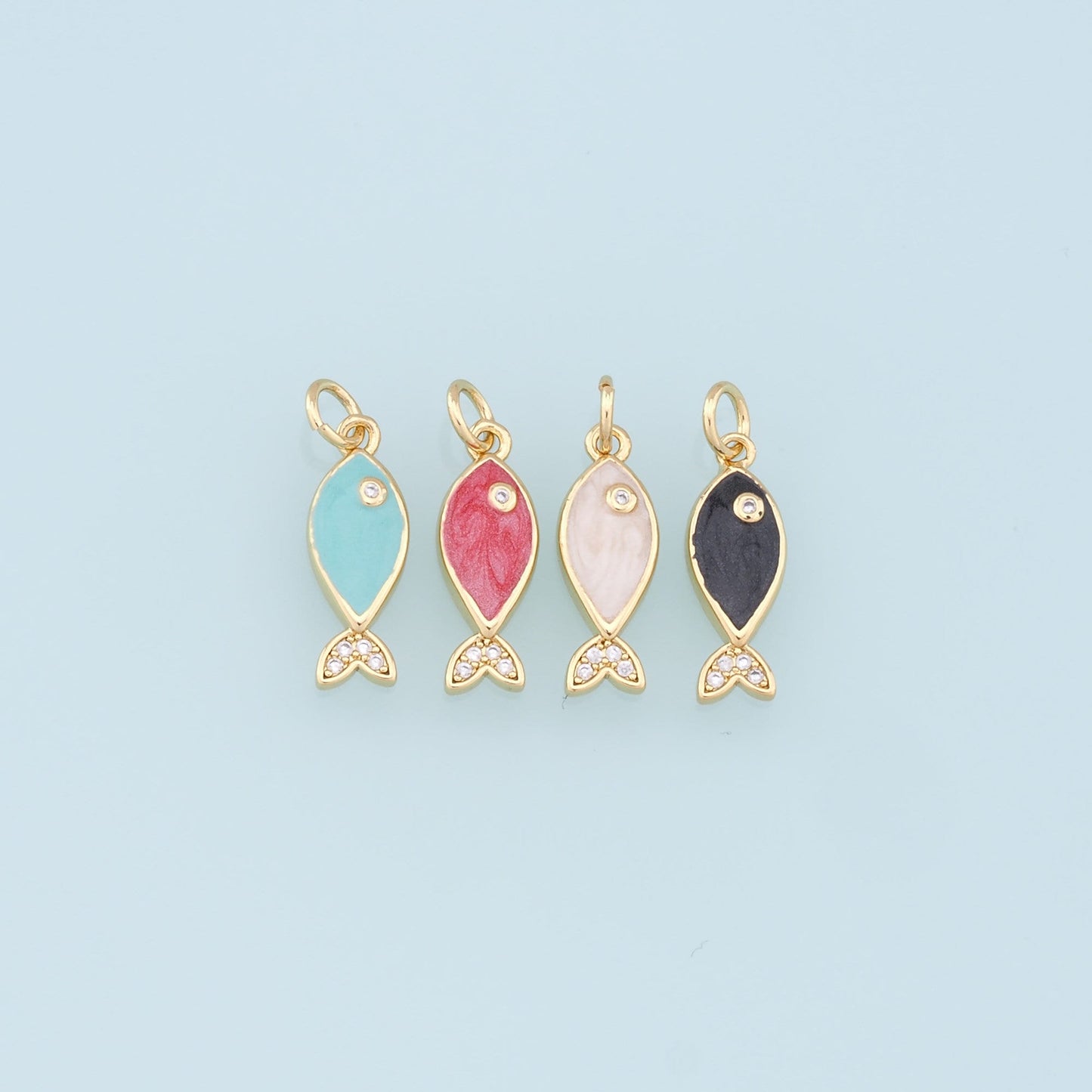 Gold Fish Charms,18K Gold Filled Enamel Fish Pendant,Kawaii Charm Bracelet Necklace for DIY Jewelry Making Supply