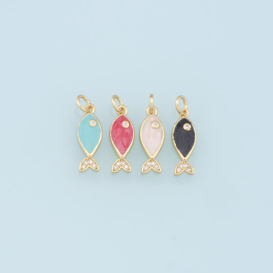Gold Fish Charms,18K Gold Filled Enamel Fish Pendant,Kawaii Charm Bracelet Necklace for DIY Jewelry Making Supply