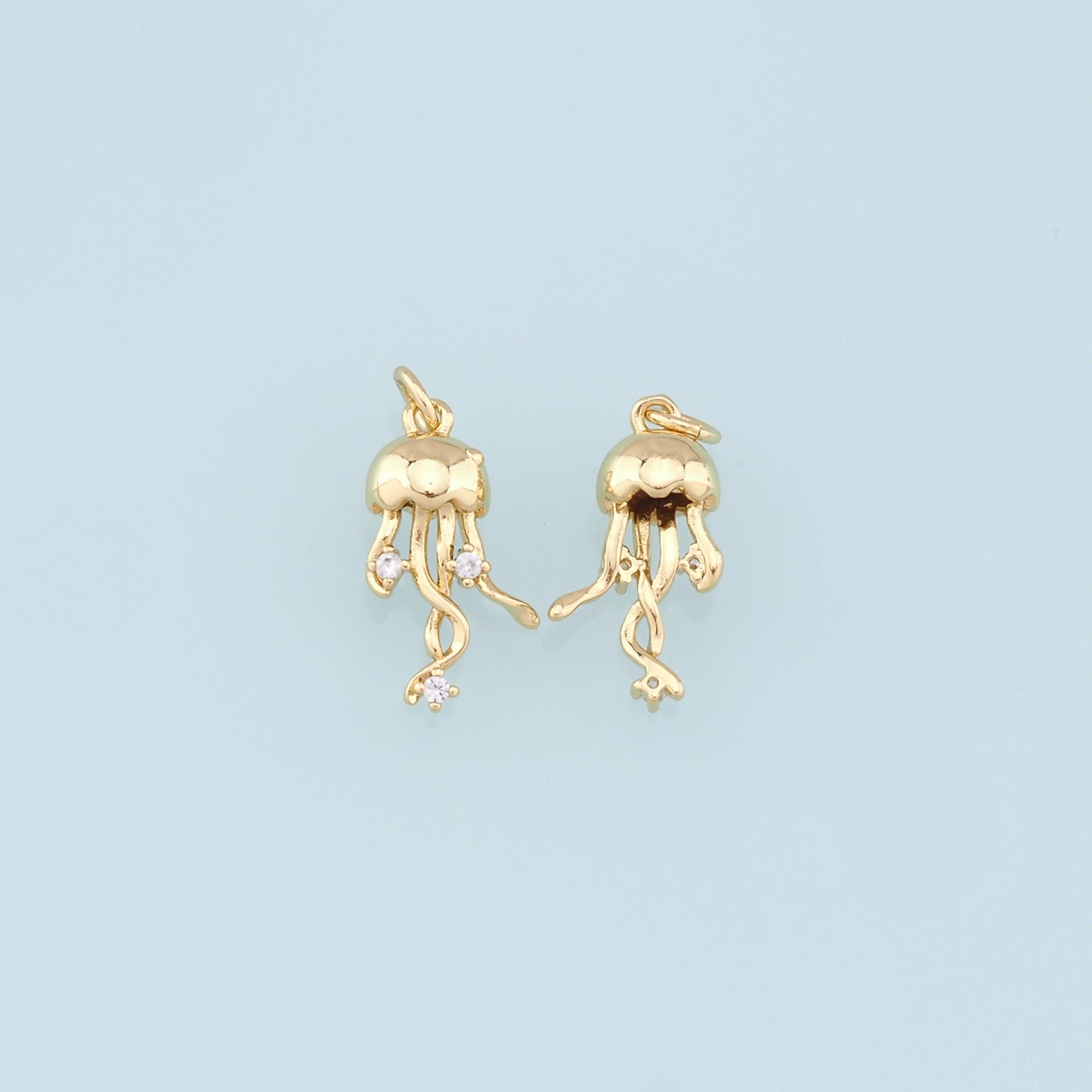 Gold Jellyfish Charms,18K Gold Filled Jellyfish Pendant,CZ Jellyfish Charm Bracelet Necklace for DIY Jewelry Making Supply