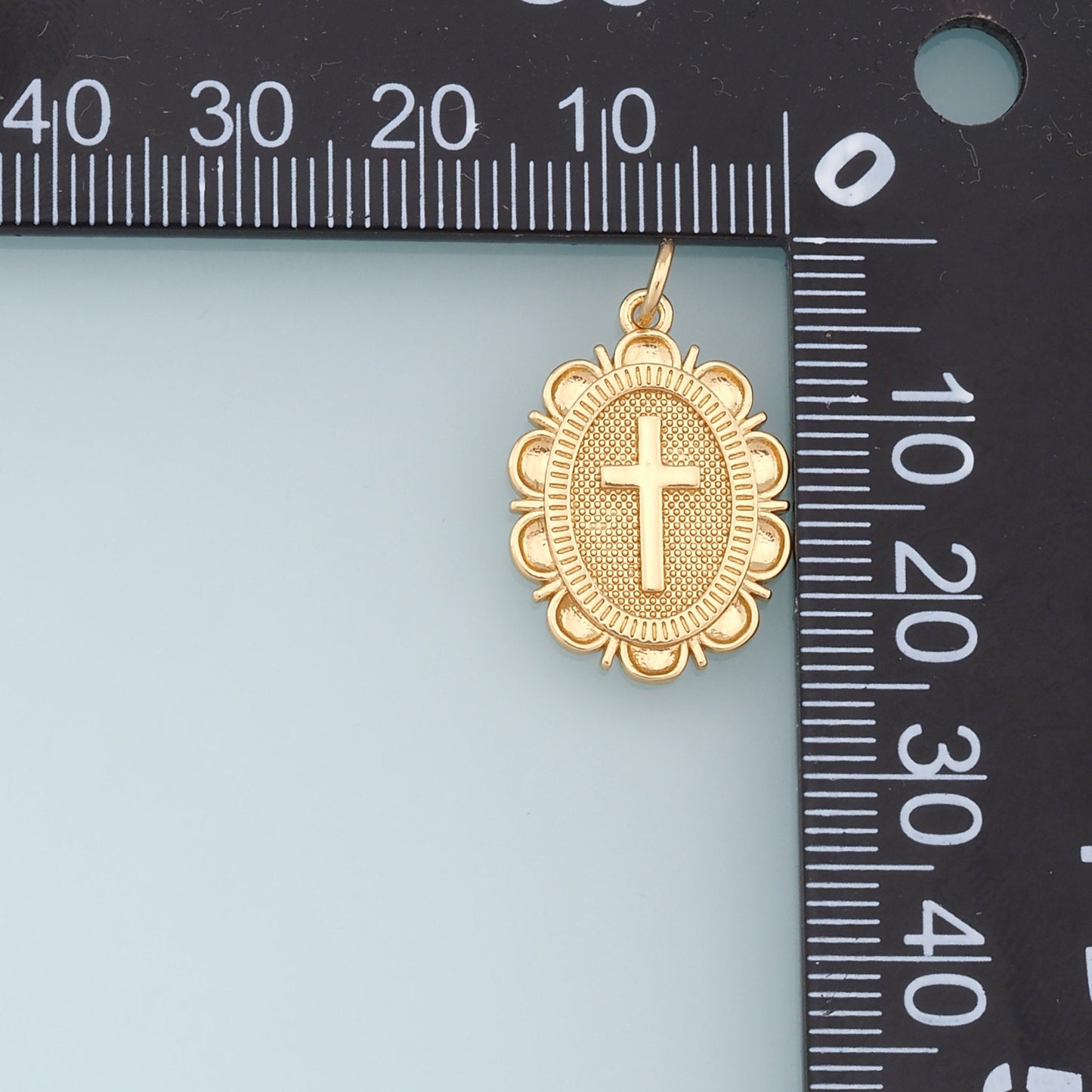 Gold Cross Charms,18K Gold Filled Oval Cross Pendant,Religion Charm Bracelet Necklace for DIY Jewelry Making Supply