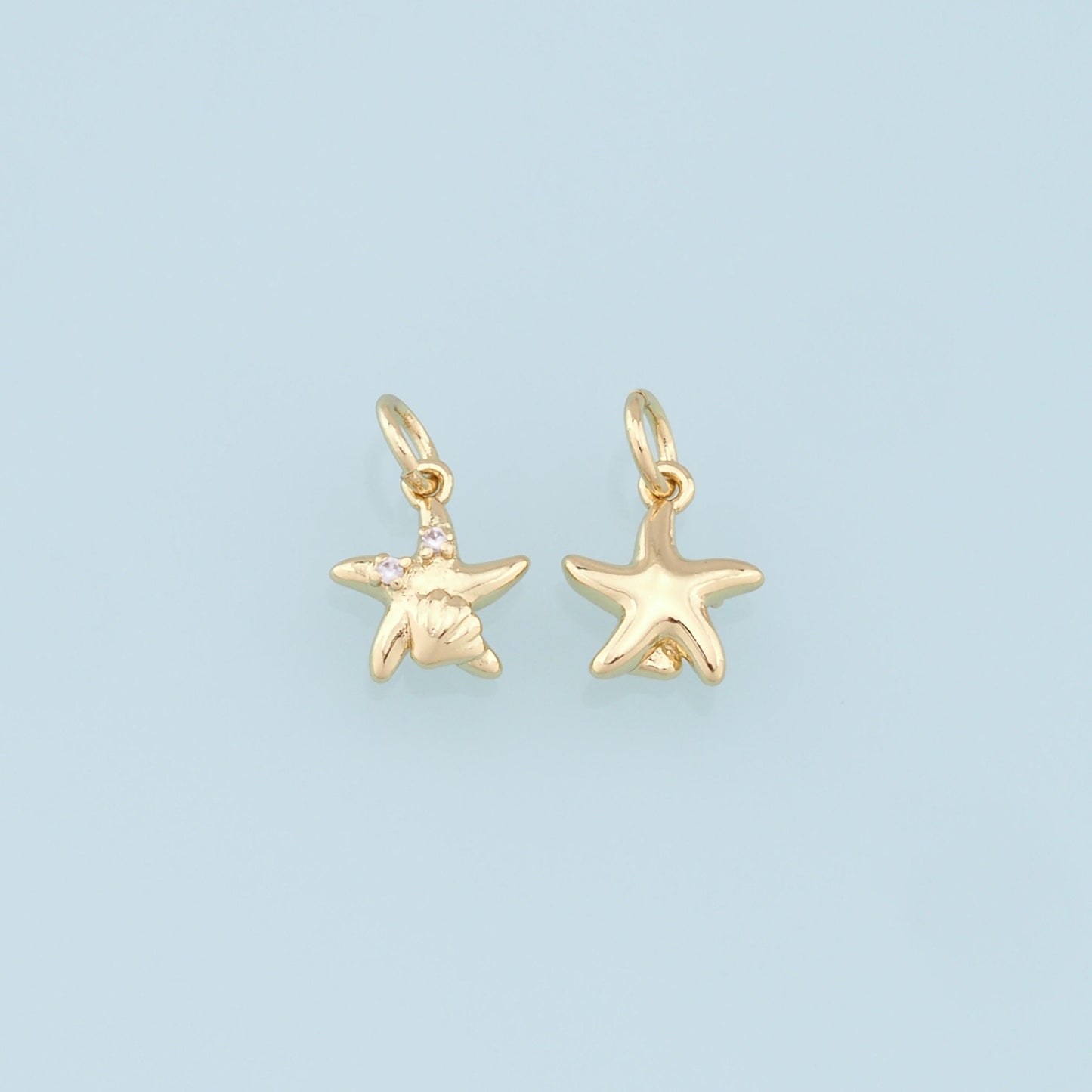Gold Starfish Charms,18K Gold Filled Sea Star Pendant,CZ Starfish Charm Bracelet Necklace for DIY Jewelry Making Supply