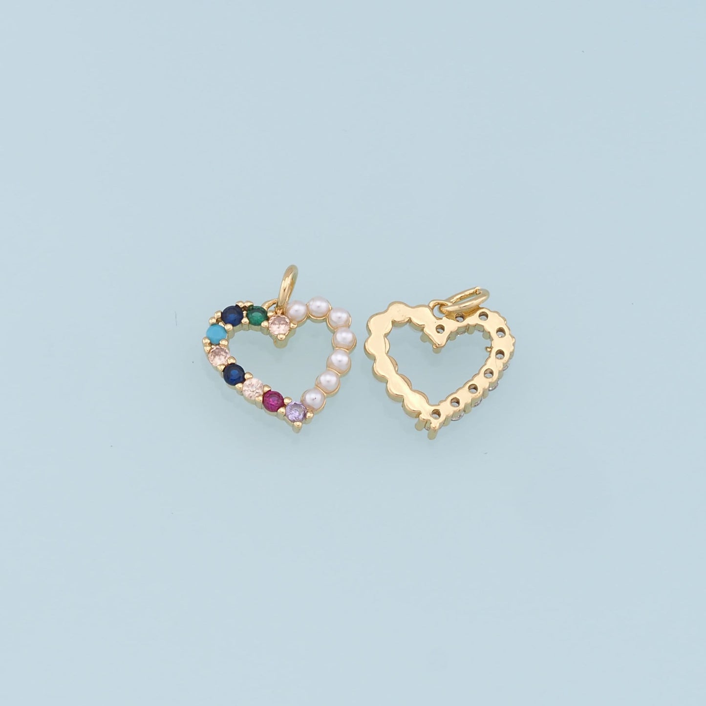 Gold Heart Charms,18K Gold Filled Pearl Heart Pendant,CZ Micro Pave Heart Charm Bracelet Necklace for DIY Jewelry Making Supply