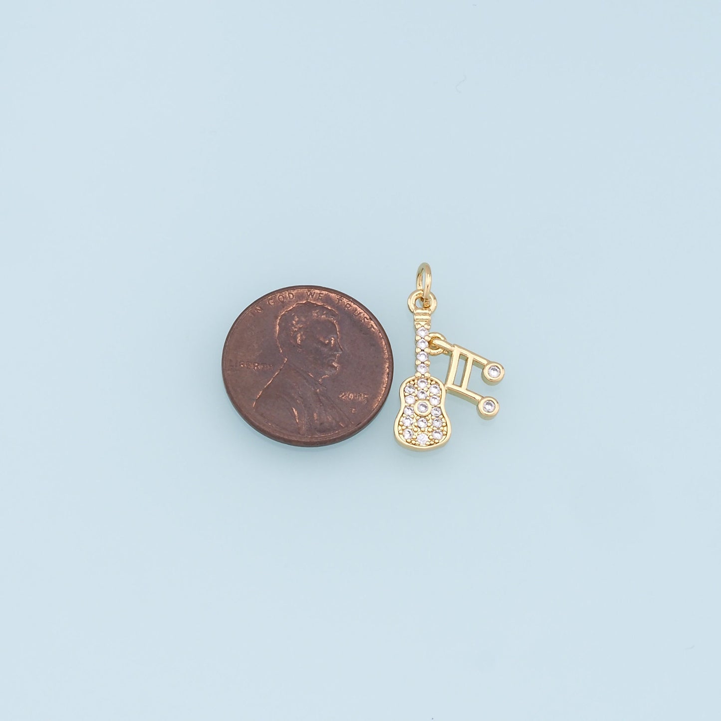 Gold Guitar Charms,18K Gold Filled CZ Micro Pave Guitar Pendant,Music Charm Bracelet Necklace for DIY Jewelry Making Supply