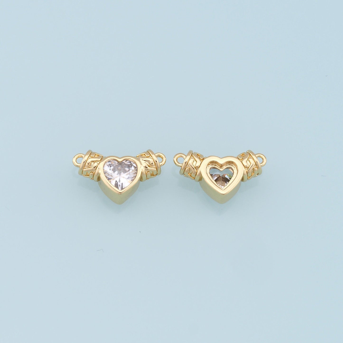 Gold Heart Connector Charms,18K Gold Filled Crystal Heart Pendant,Heart Charm Bracelet Necklace for DIY Jewelry Making Supply