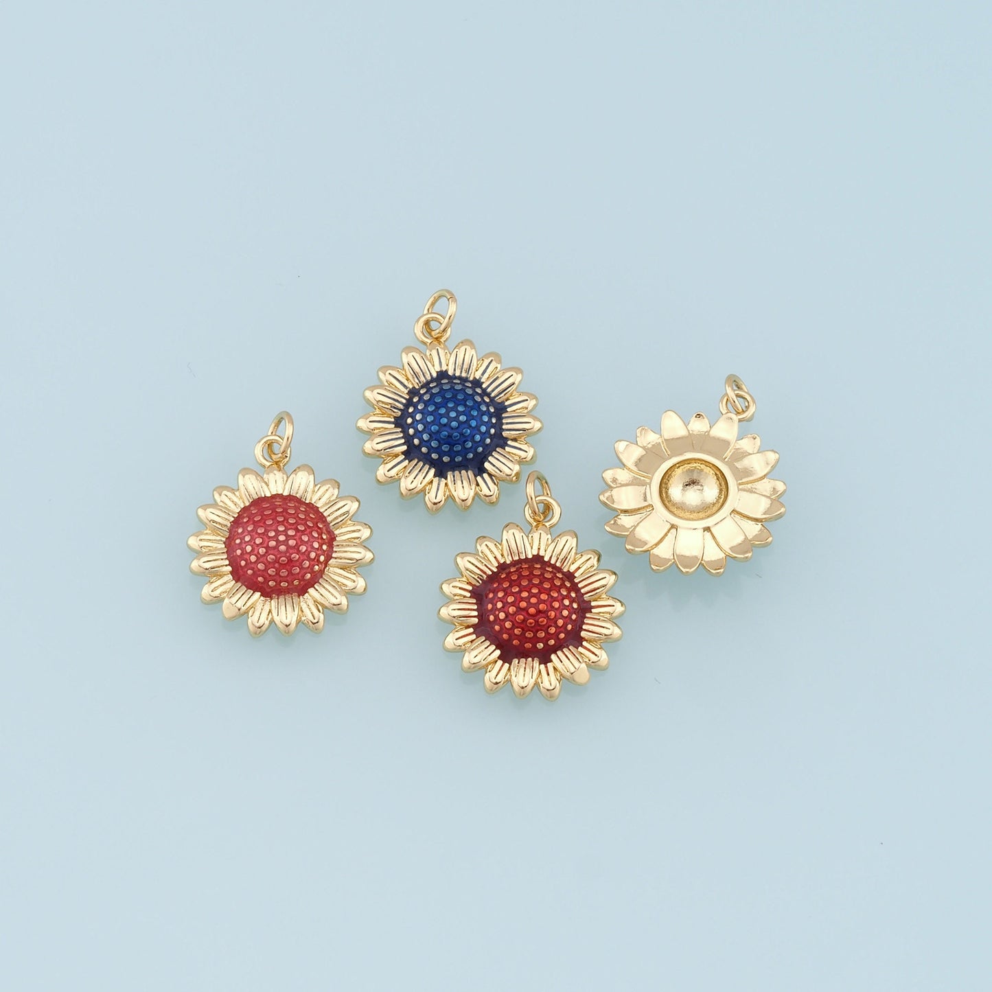 Gold Sunflower Charms,18K Gold Filled Sunflower Pendant,Enamel Sunflower Charm Bracelet Necklace for DIY Jewelry Making Supply