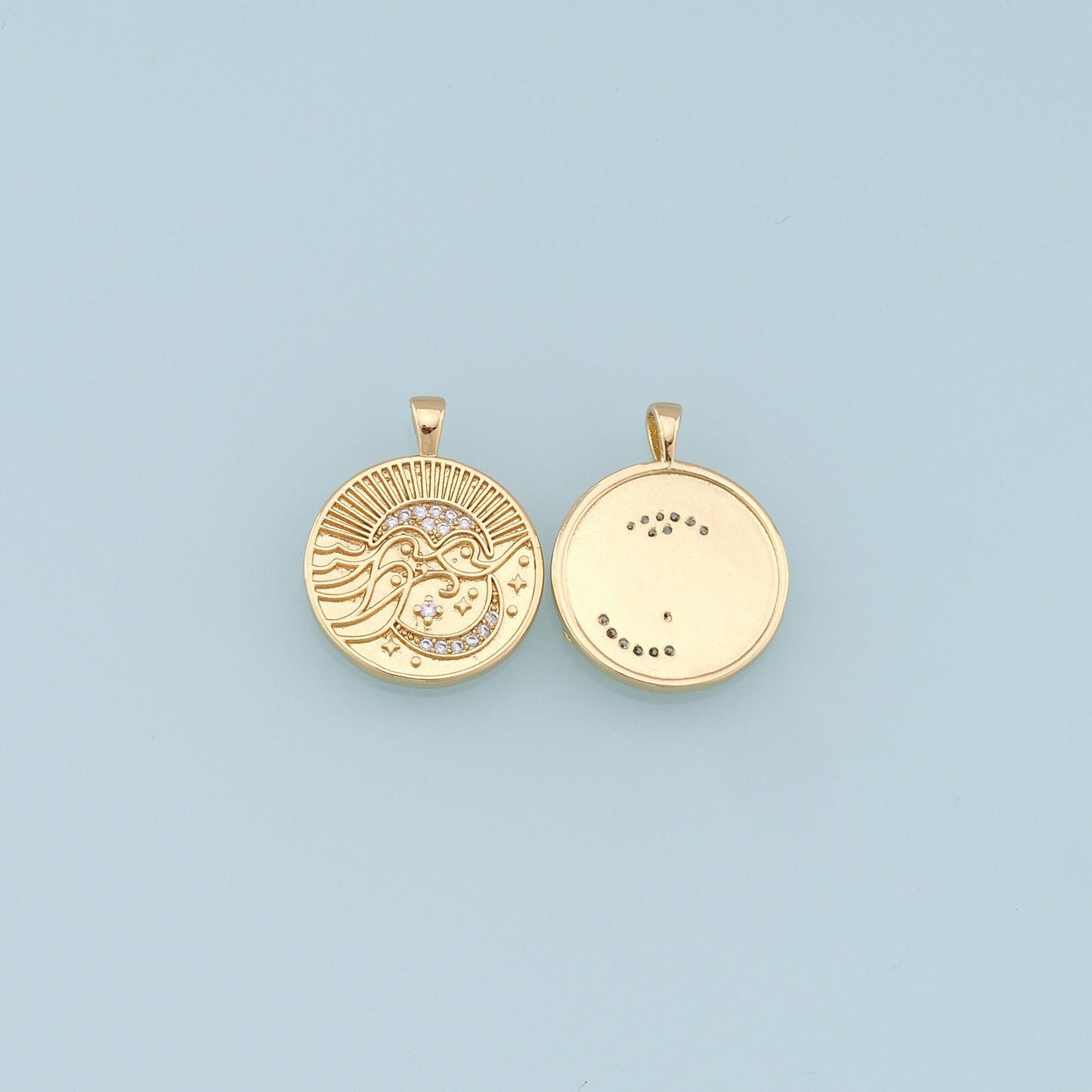 Gold Moon Star Charms,18K Gold Filled CZ Star Pendant,Round Moon Charm Bracelet Necklace for DIY Jewelry Making Supply