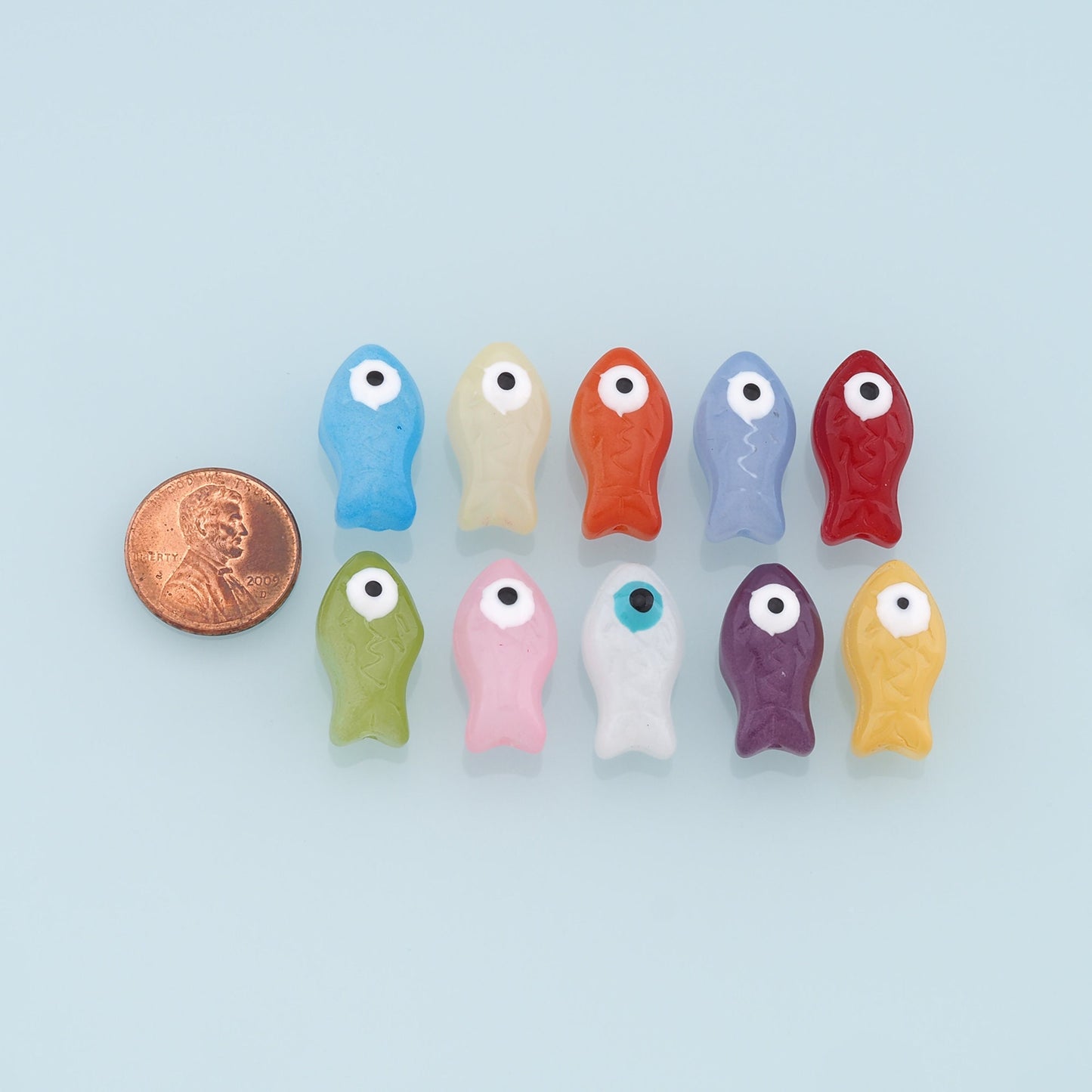 Mixed 18pcs Glass Fish Beads,Ocean Bead,Lampwork Colorful Glass Fish Beads for DIY Jewelry Making Supply,Random Colors