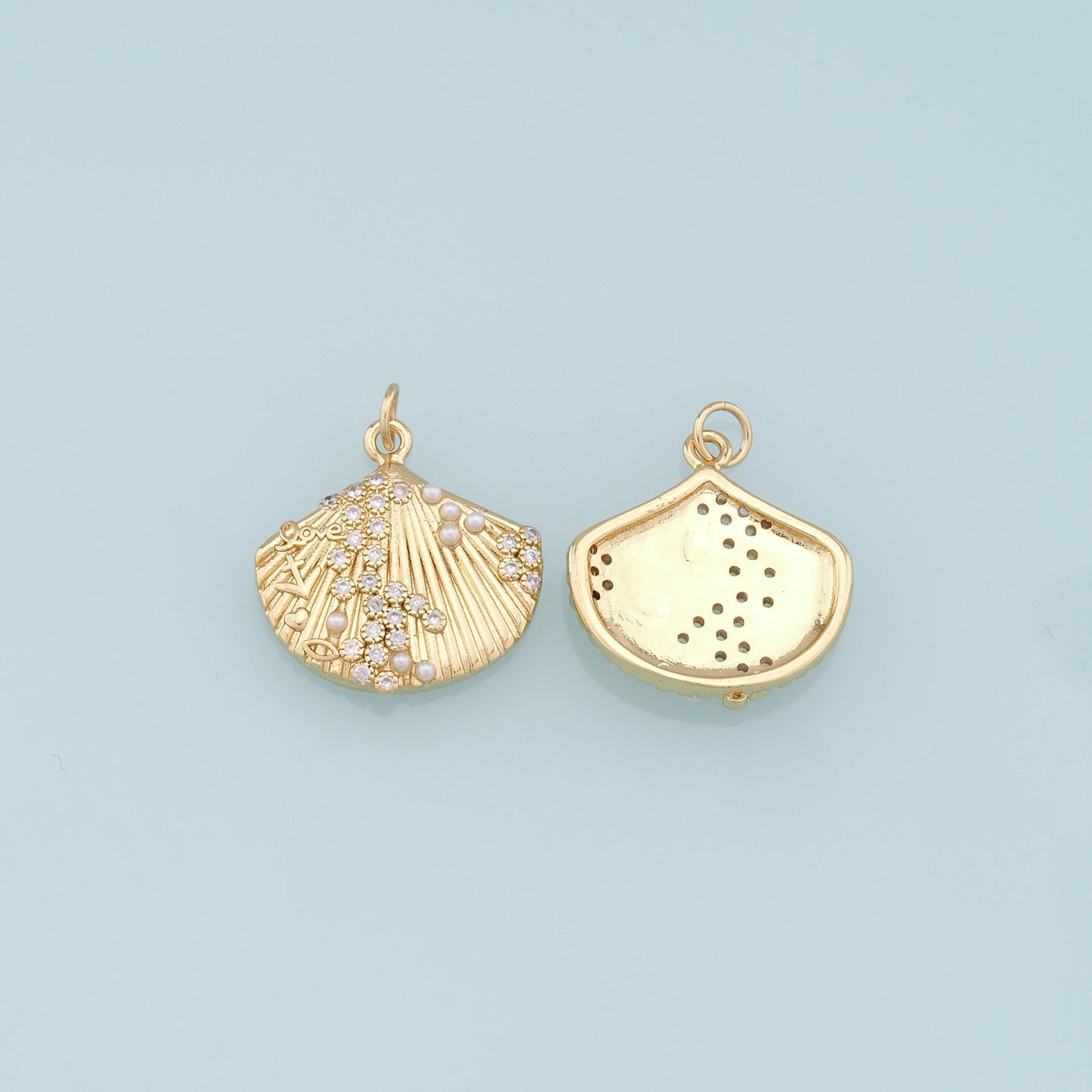 Gold Shell Charms,18K Gold Filled Round Conch Shell Pendant,CZ Micro Pave Conch Shell Charm Bracelet Necklace for DIY Jewelry Making Supply