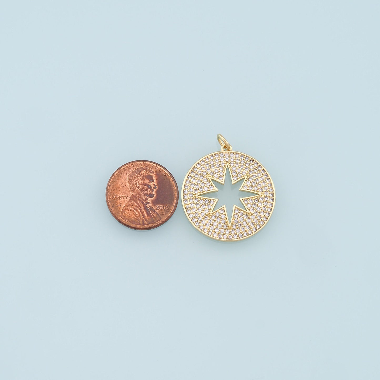 Gold Round Star Charms,18K Gold Filled Starburst Pendant,CZ Micro Pave North Star Charm Bracelet Necklace for DIY Jewelry Making Supply