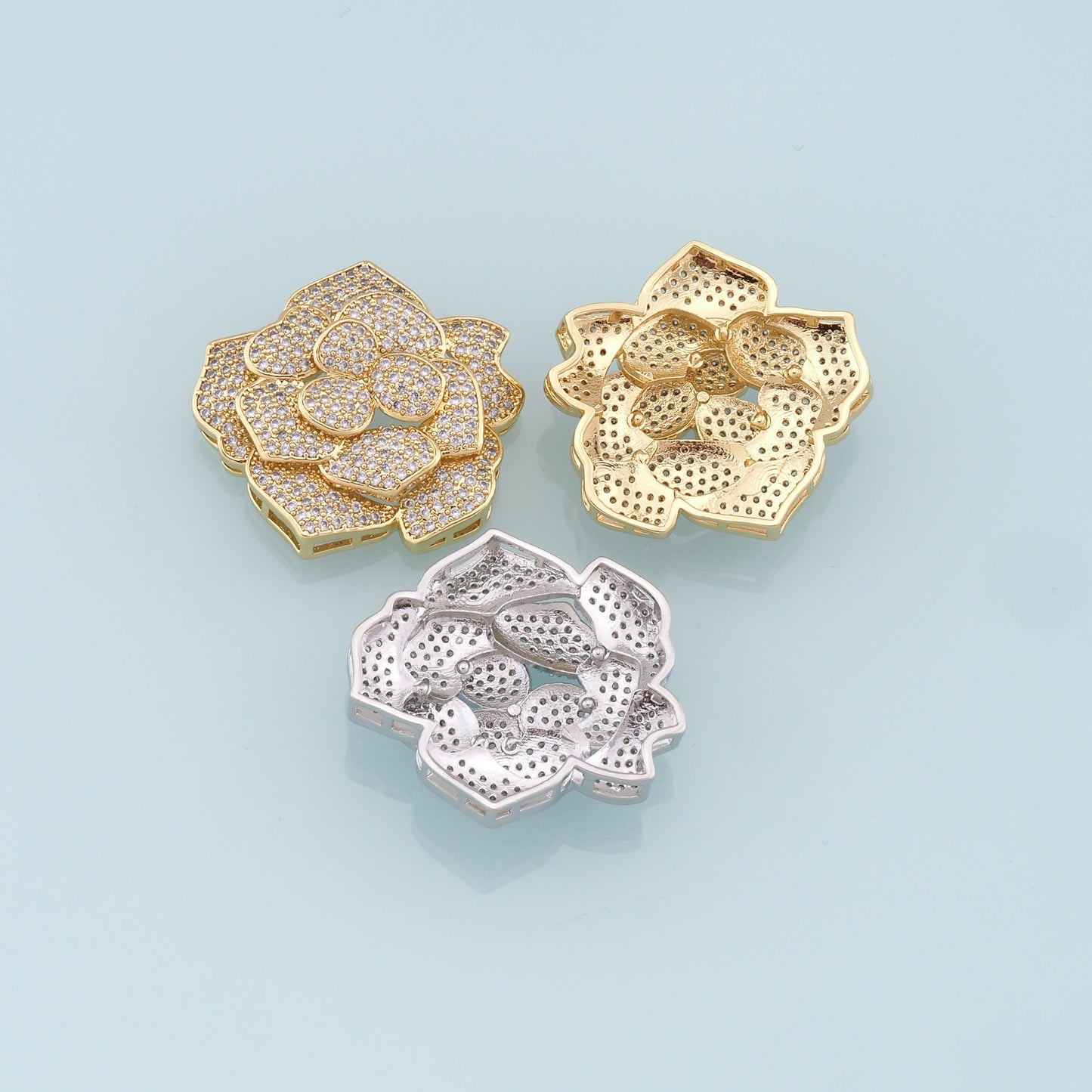 Gold Flower Charms,18K Gold Filled Flower Pendant,CZ Micro Pave Flower Charm Bracelet Necklace for DIY Jewelry Making Supply