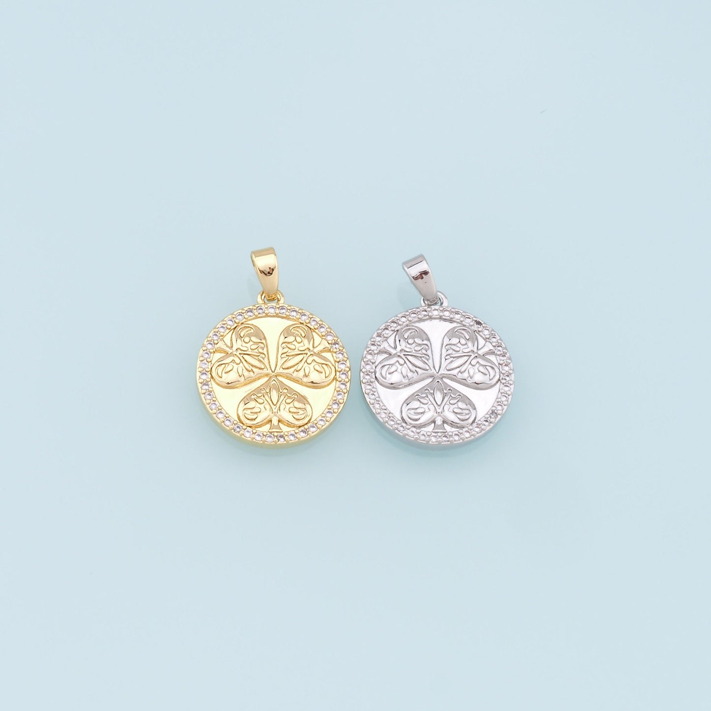 Gold Leaf Charms,18K Gold Filled Round Leaf Pendant,Silver Leaf Charm Bracelet Necklace for DIY Jewelry Making Supply