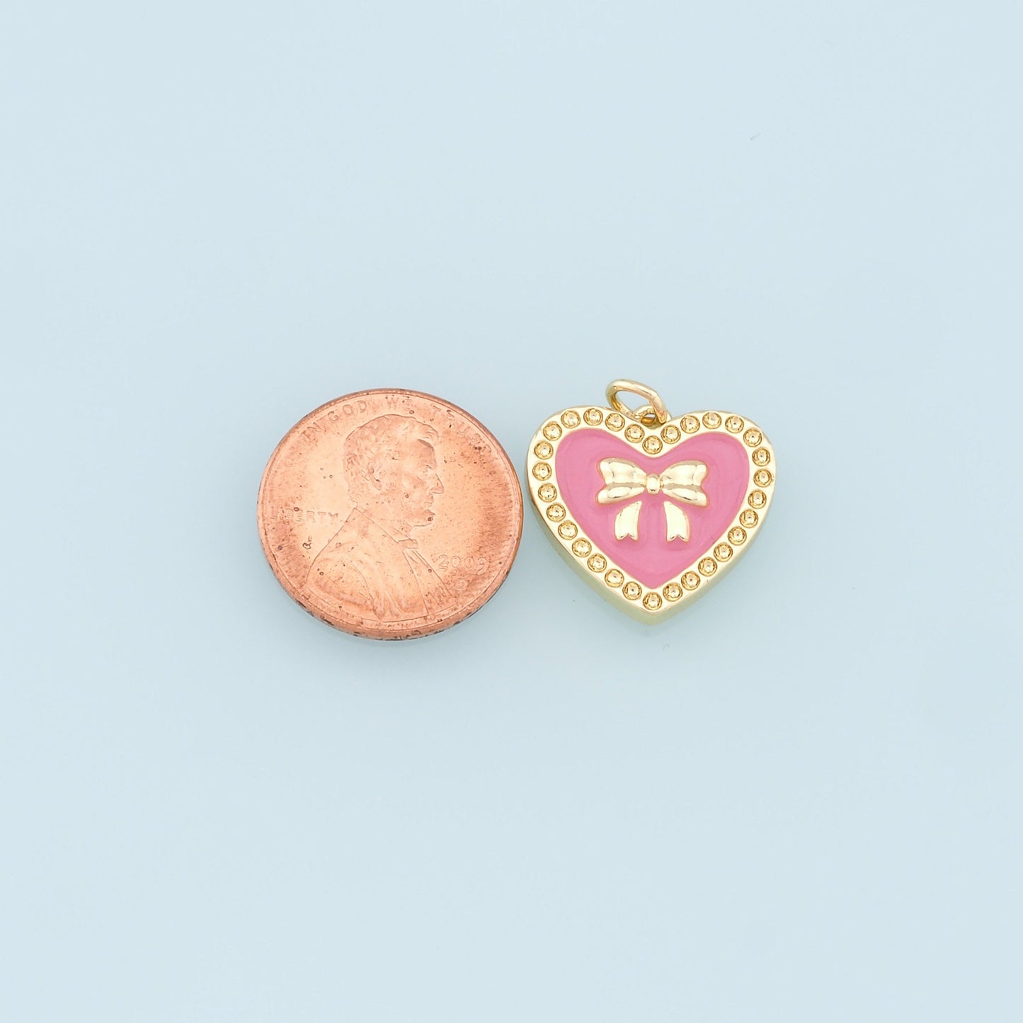 Gold Heart Charms,18K Gold Filled Bow Heart Pendant,Enamel Bow Tie Charm Bracelet Necklace for DIY Jewelry Making Supply