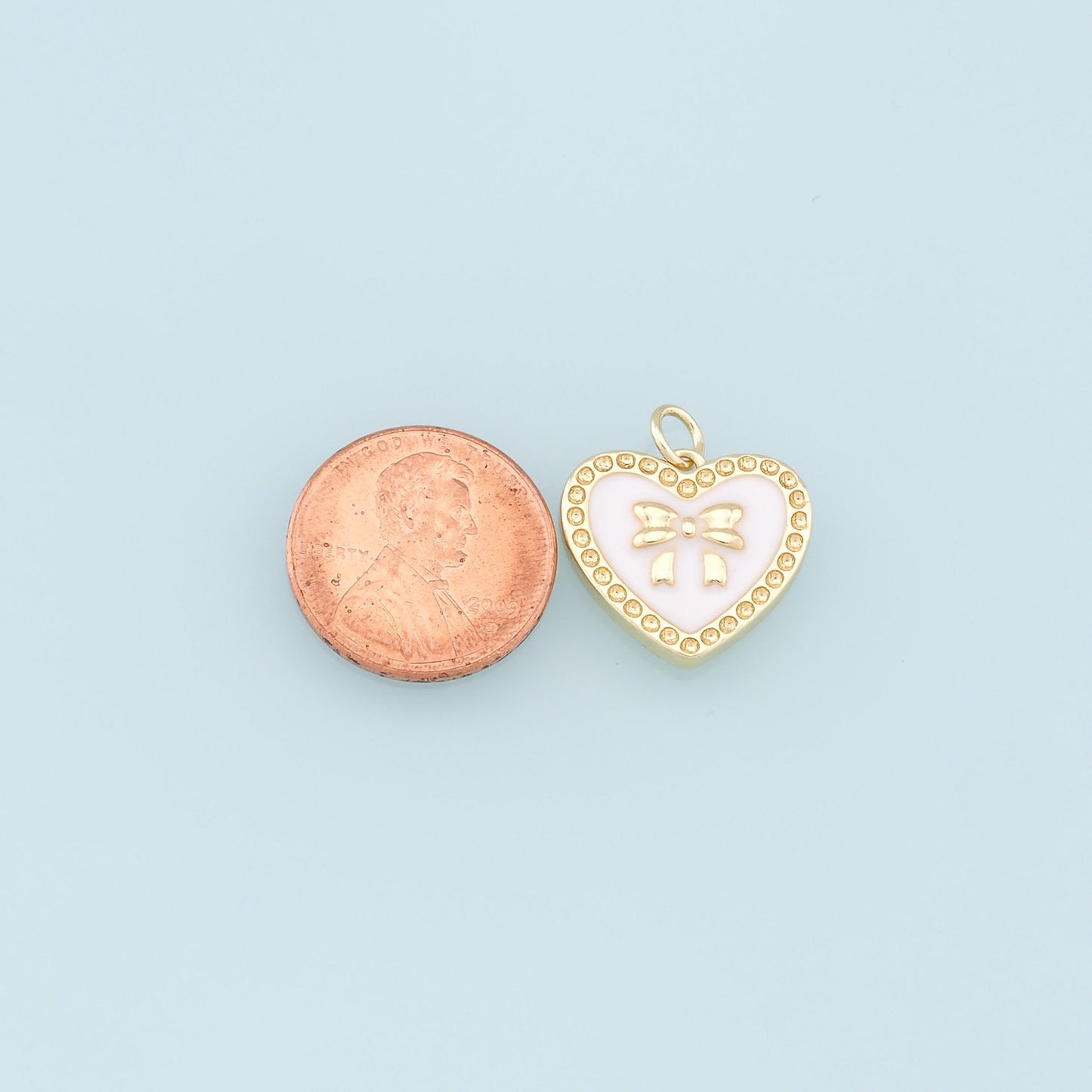 Gold Heart Charms,18K Gold Filled Bow Heart Pendant,Enamel Bow Tie Charm Bracelet Necklace for DIY Jewelry Making Supply