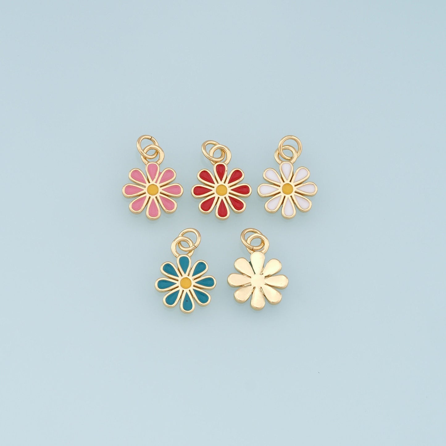 Gold Daisy Charms,18K Gold Filled Daisy Pendant,Enamel Daisy Charm Bracelet Necklace for DIY Jewelry Making Supply