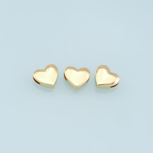 Gold Heart Beads Charms,18K Gold Filled Heart Bracelet Necklace for DIY Jewelry Making Supply hole 2mm