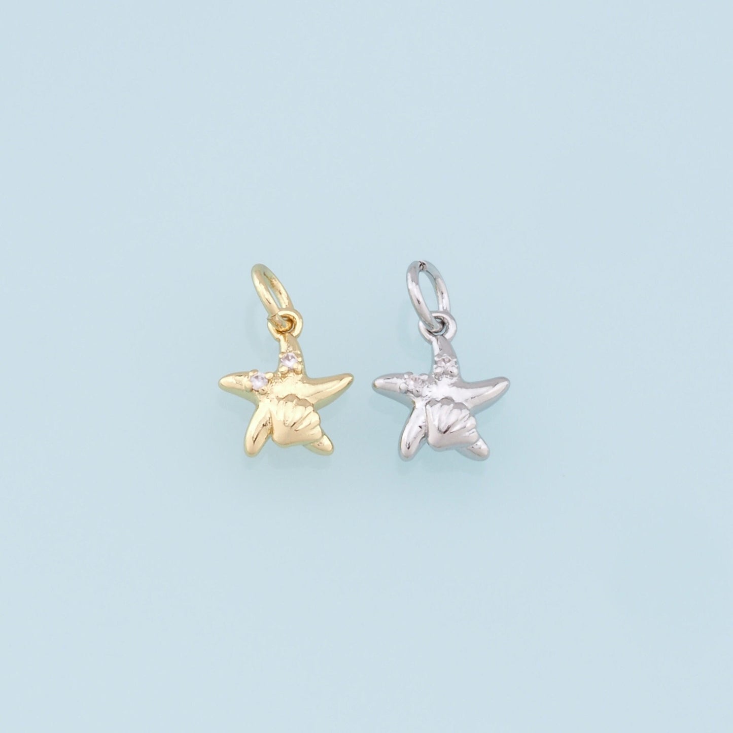 Gold Starfish Charms,18K Gold Filled Sea Star Pendant,CZ Starfish Charm Bracelet Necklace for DIY Jewelry Making Supply