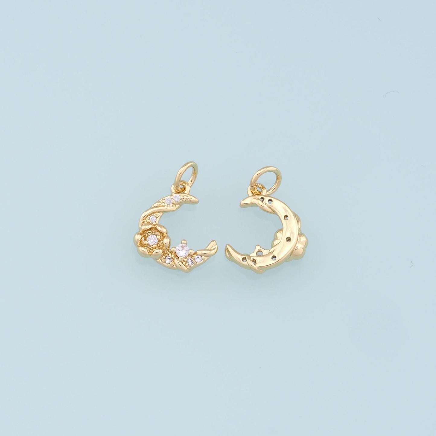 Gold Moon Charms,18K Gold Filled Moon Pendant,CZ Micro Pave Moon Charm Bracelet Necklace for DIY Jewelry Making Supply